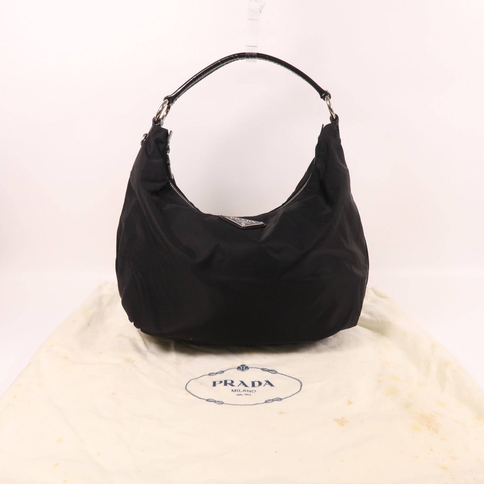 PRADA 尼龍Shoulder Bag銀扣肩背袋黑色
