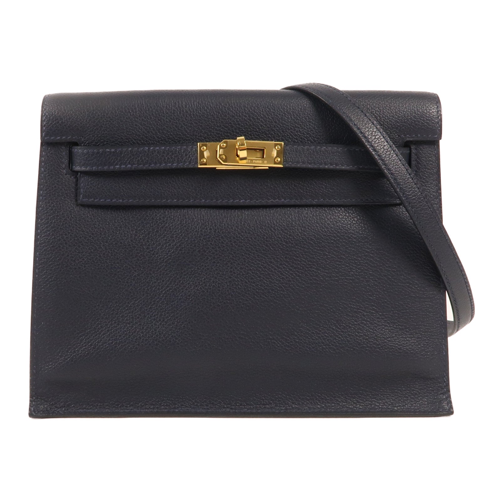 HERMES Evercolor皮革Kelly Danse金扣肩背袋2Z Bleu Nuit