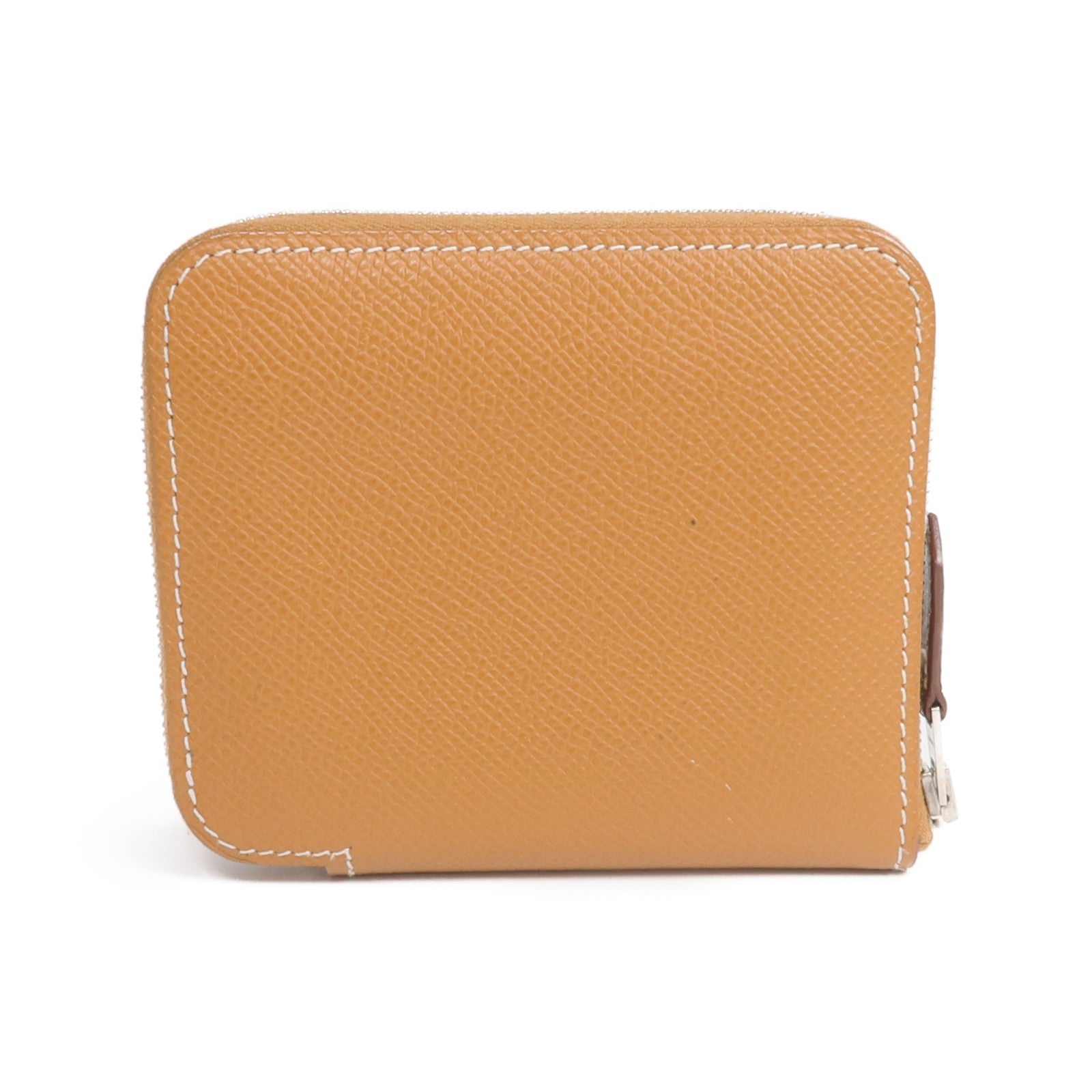 HERMES Epsom皮革Silk In Compact銀扣拉鏈錢包Gold