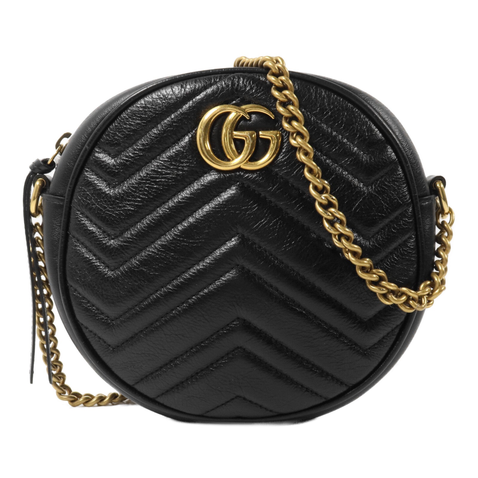 GUCCI 牛皮皮革GG Marmont Round Bag鏈帶肩背袋