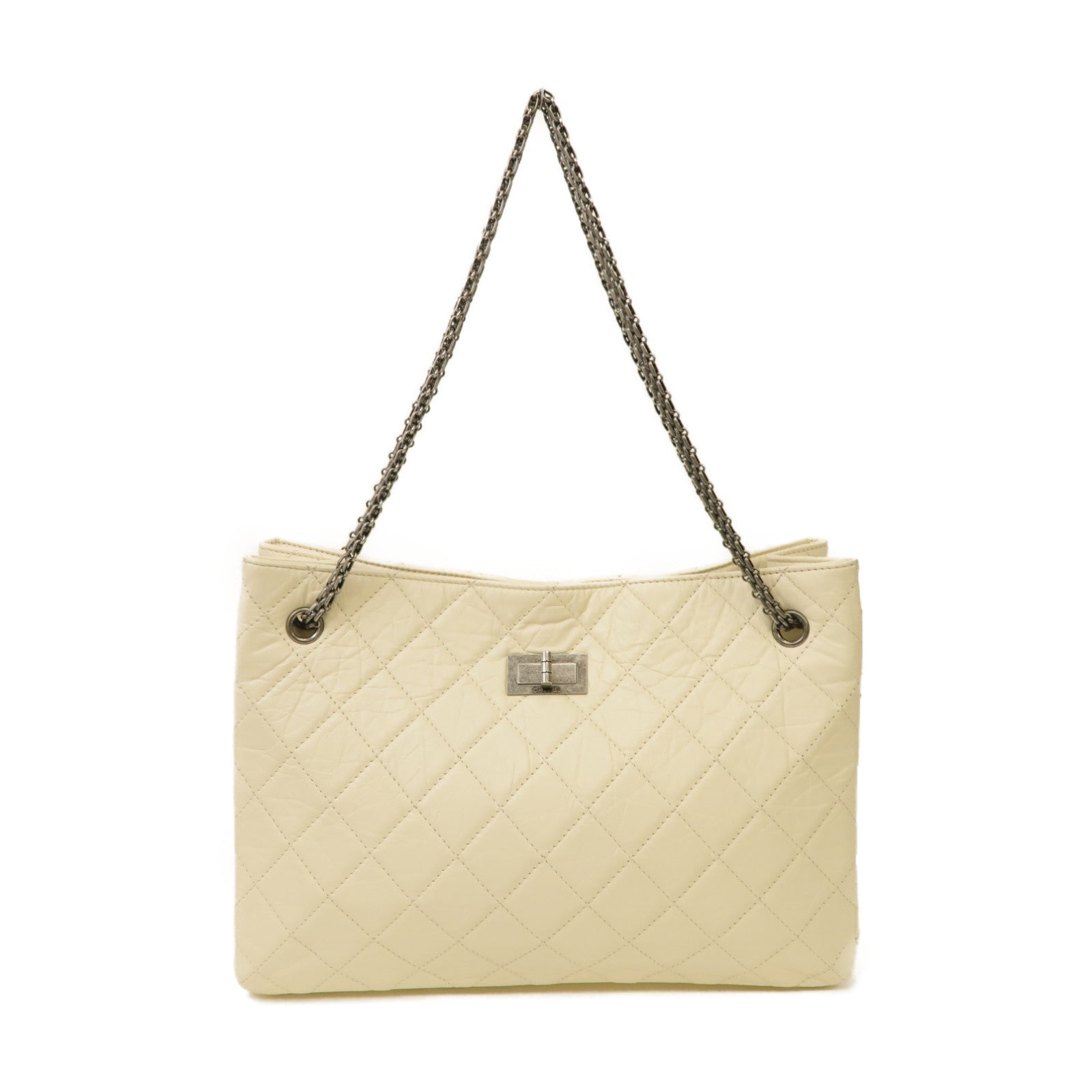 CHANEL 【激減優惠】菱格牛皮皮革Chain Shoulder銀扣鏈帶肩背袋白色