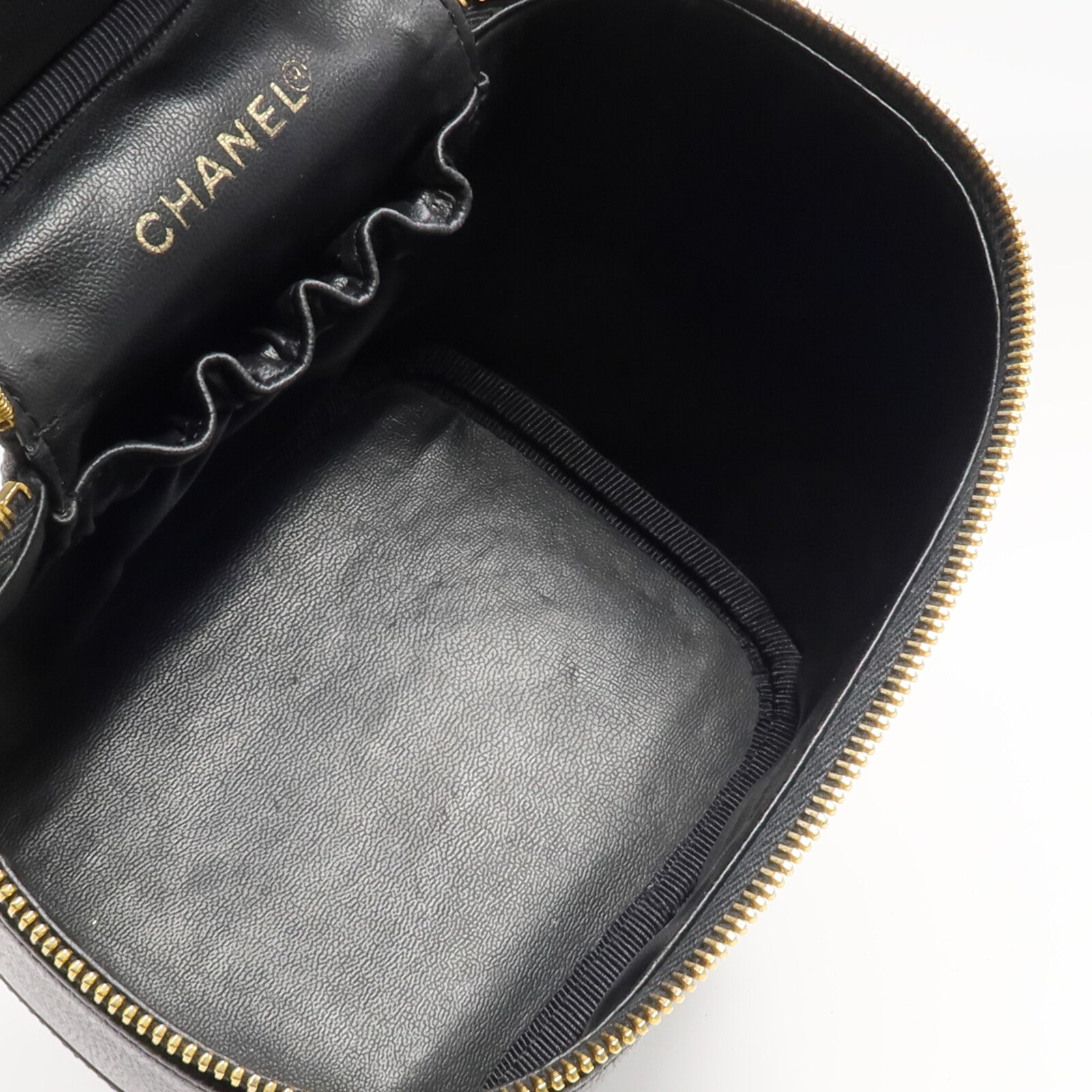 CHANEL 牛皮皮革Vintage Vanity Case金扣鏈帶手挽肩背兩用袋