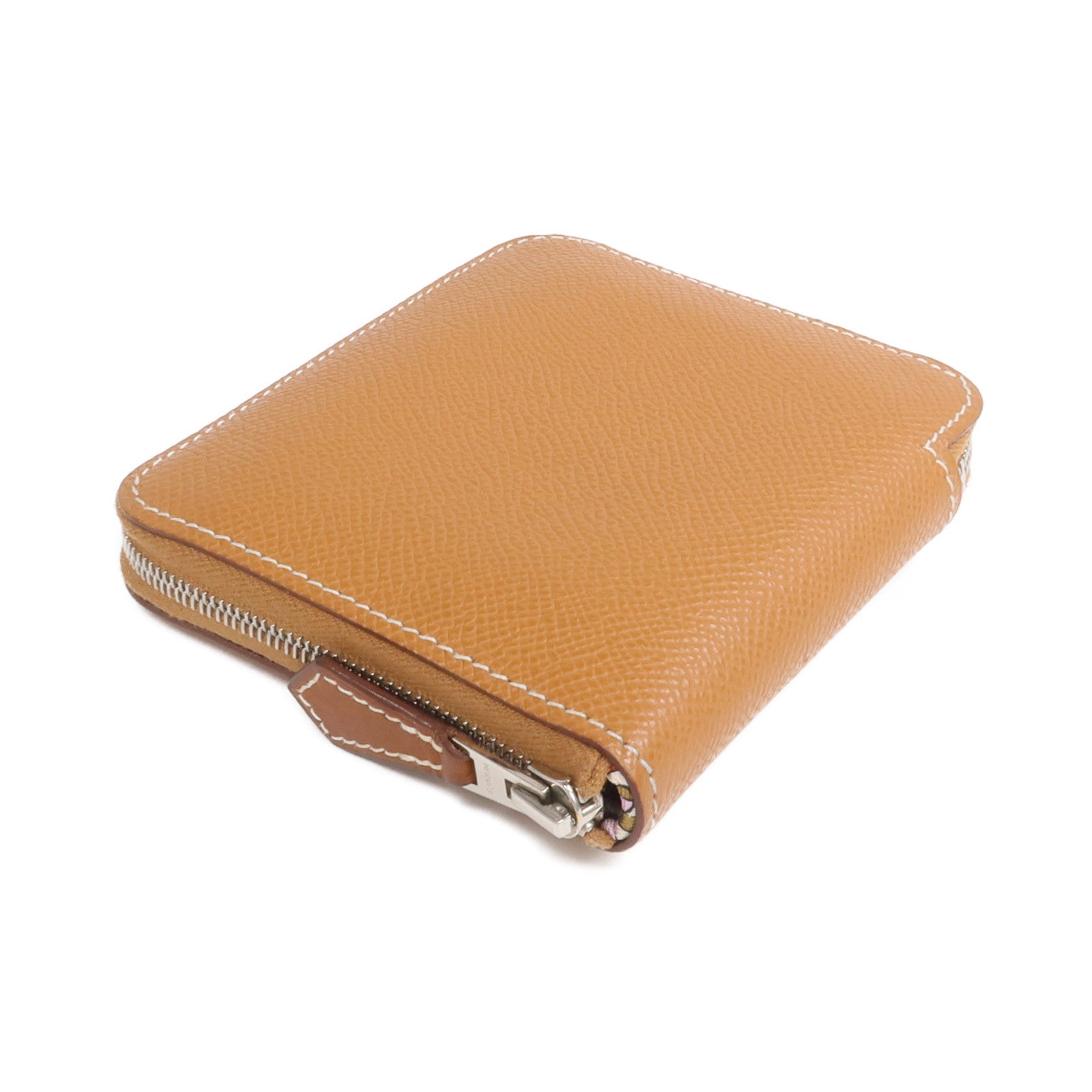 HERMES Epsom皮革Silk In Compact銀扣拉鏈錢包Gold
