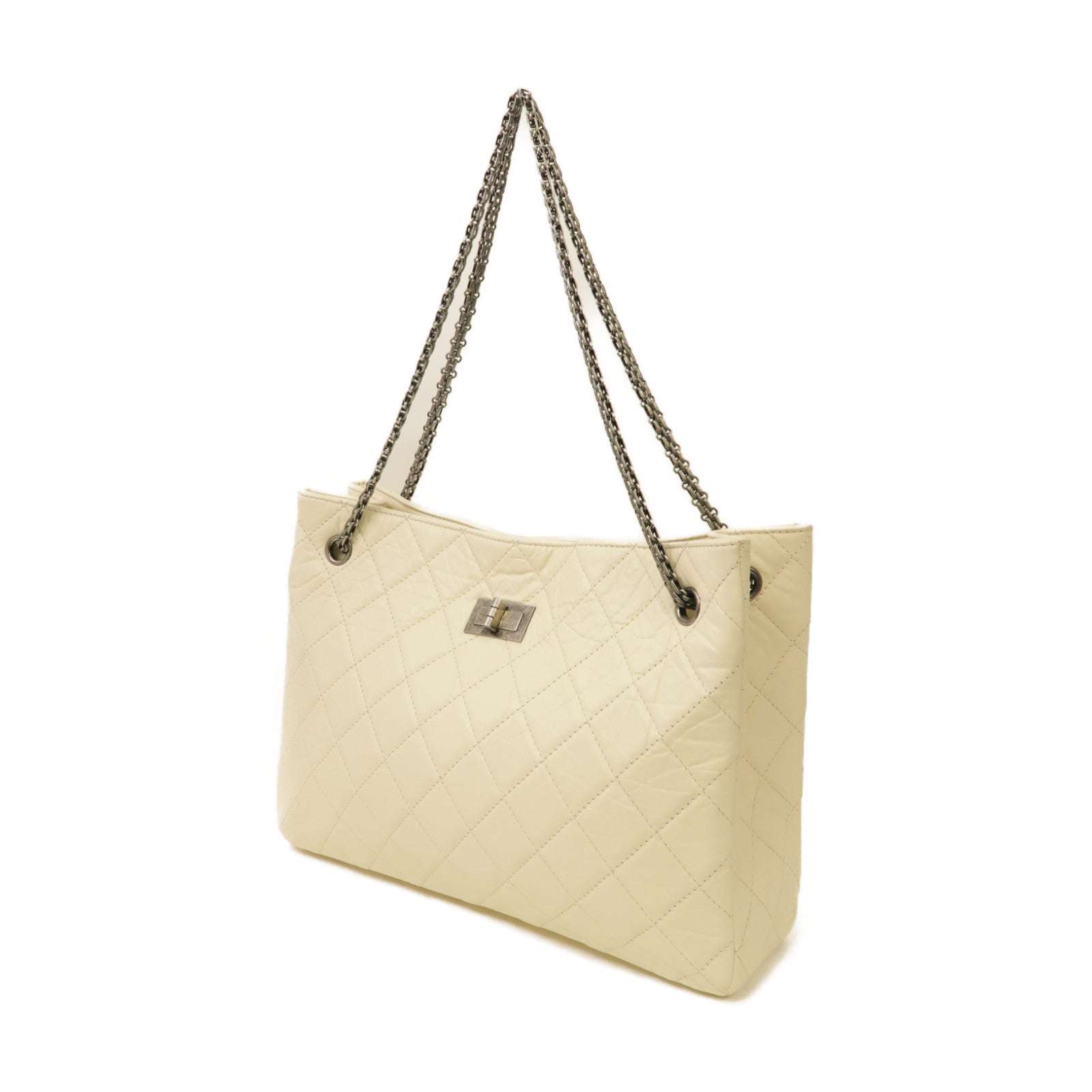 CHANEL 【激減優惠】菱格牛皮皮革Chain Shoulder銀扣鏈帶肩背袋白色