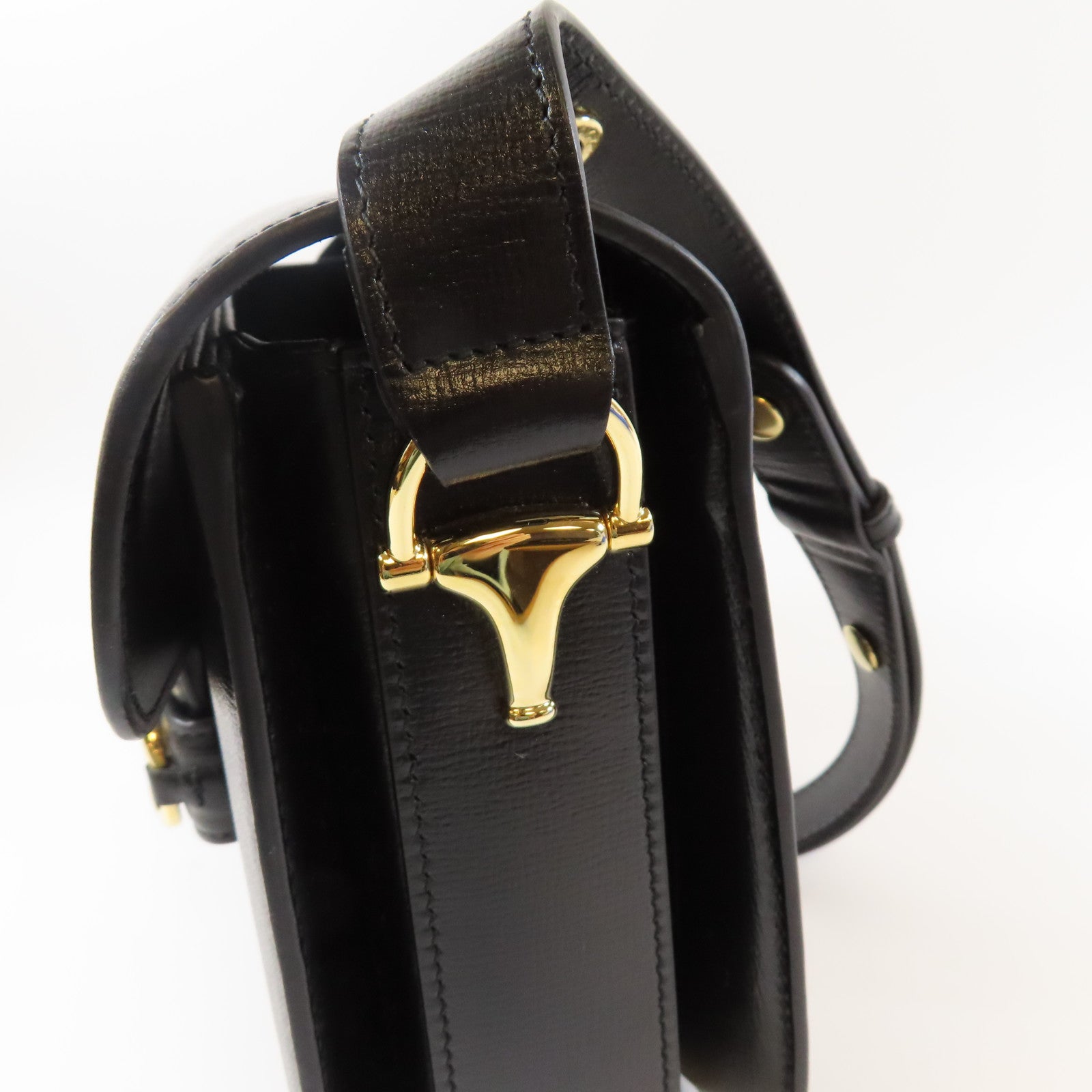 GUCCI 【激減優惠】牛皮皮革Horsebit 1955金扣肩背袋黑色