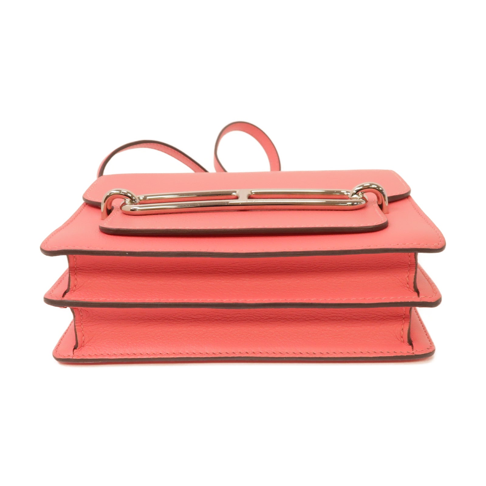 HERMES Evercolor皮革Mini Roulis銀扣肩背袋Rose Azalee/粉紅色