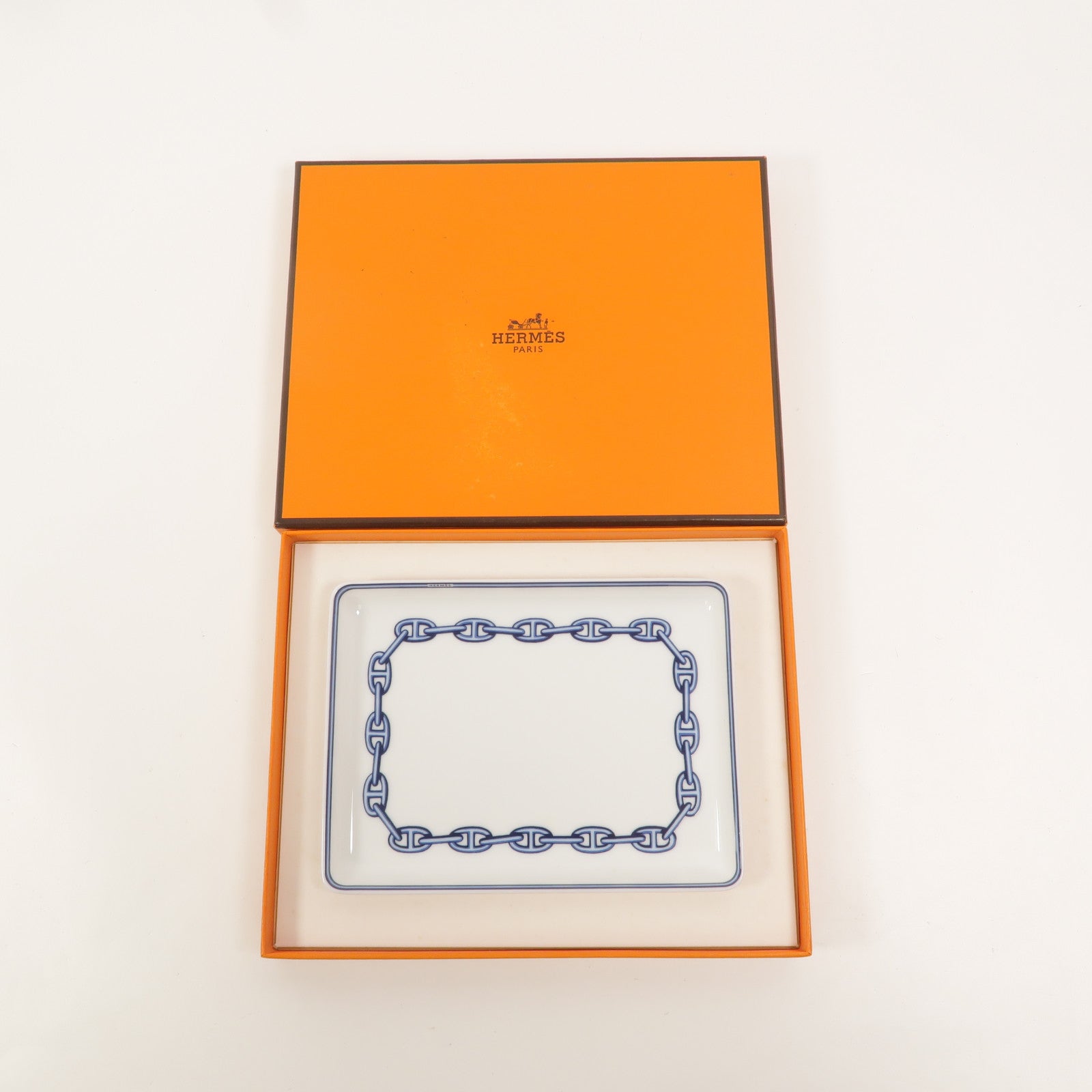 HERMES 白瓷Chaine d'Ancre Square Plate碟