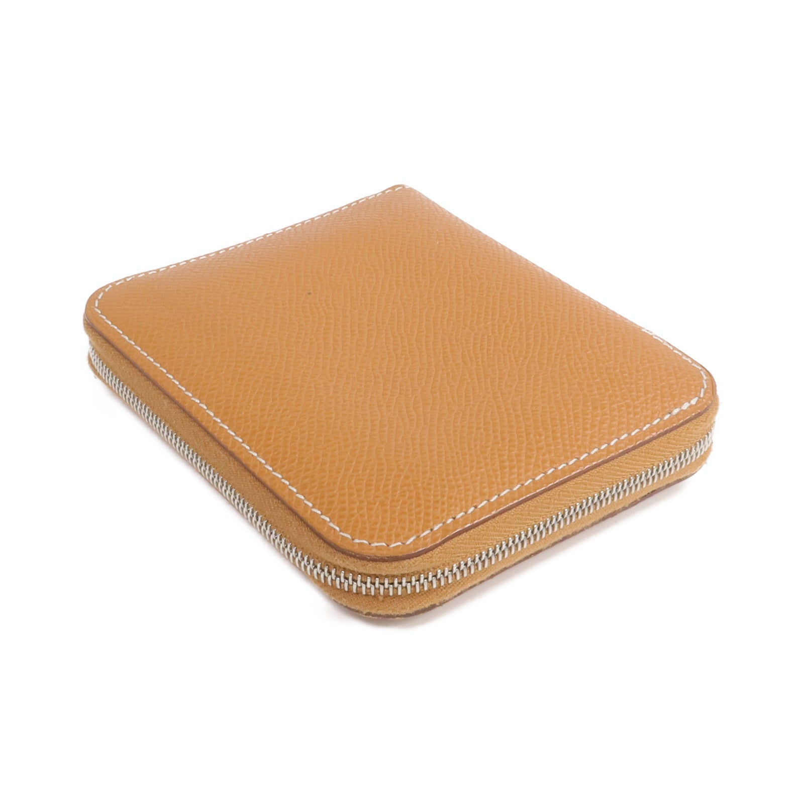 HERMES Epsom皮革Silk In Compact銀扣拉鏈錢包Gold