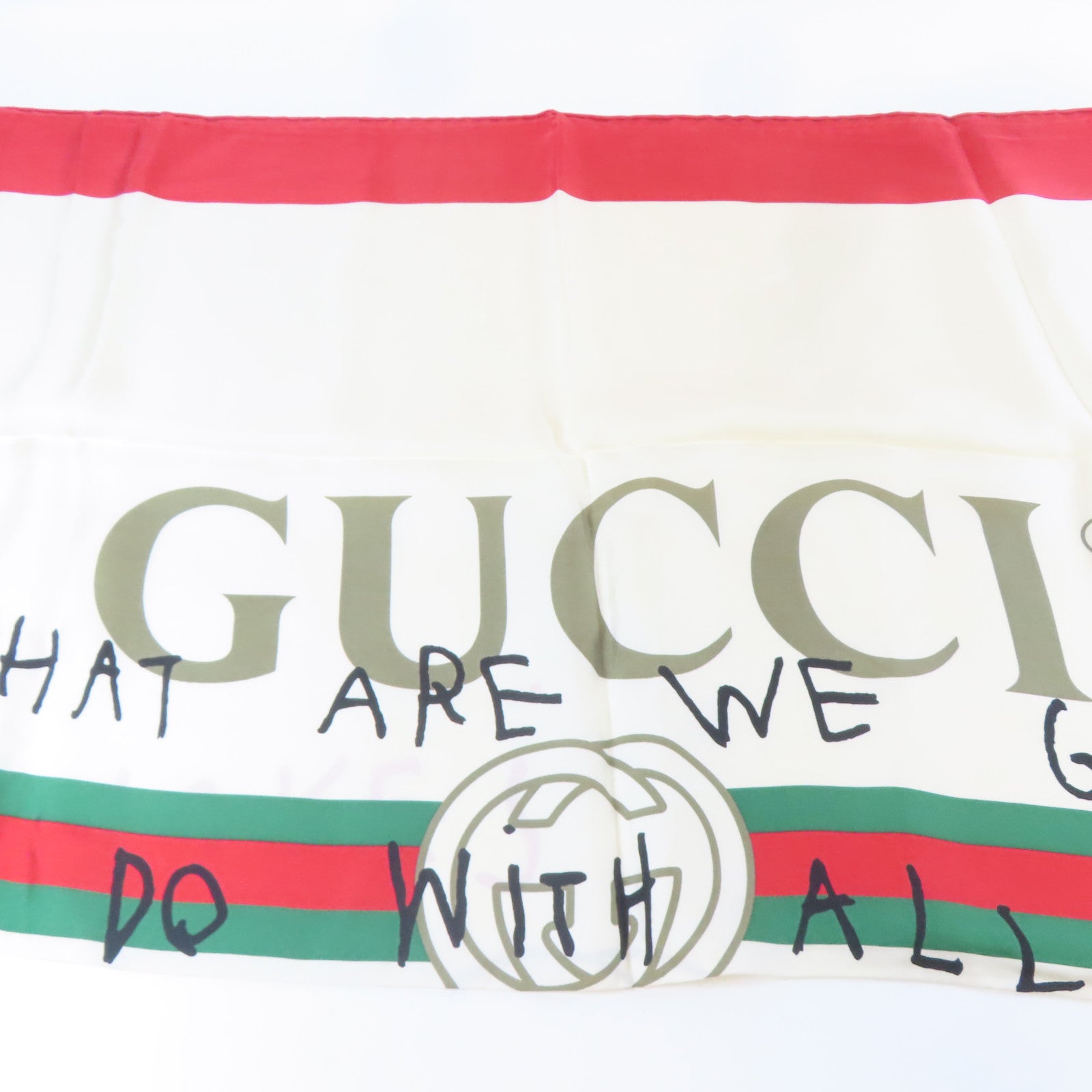 GUCCI 絲質Scarf絲巾白色/紅色