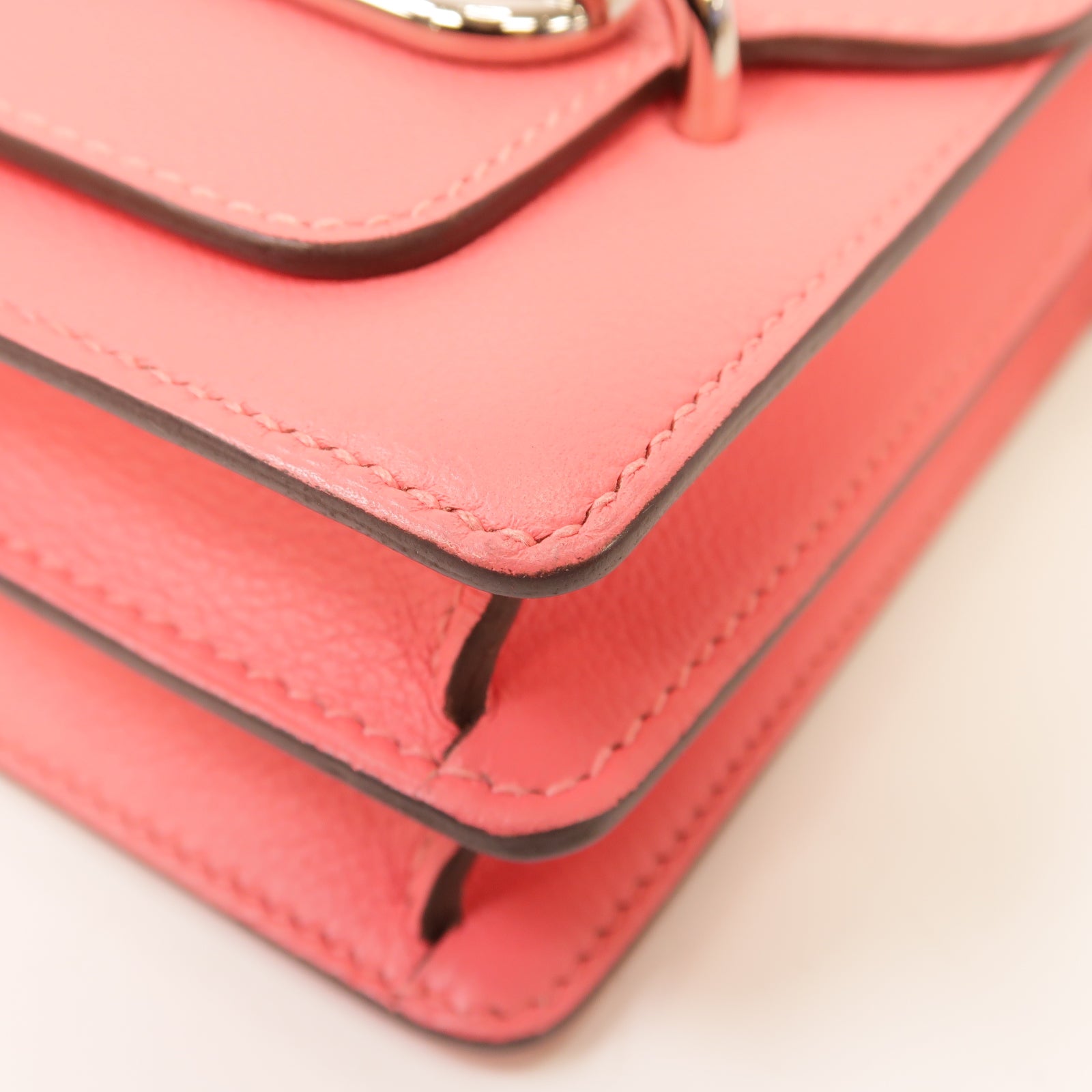 HERMES Evercolor皮革Mini Roulis銀扣肩背袋Rose Azalee/粉紅色