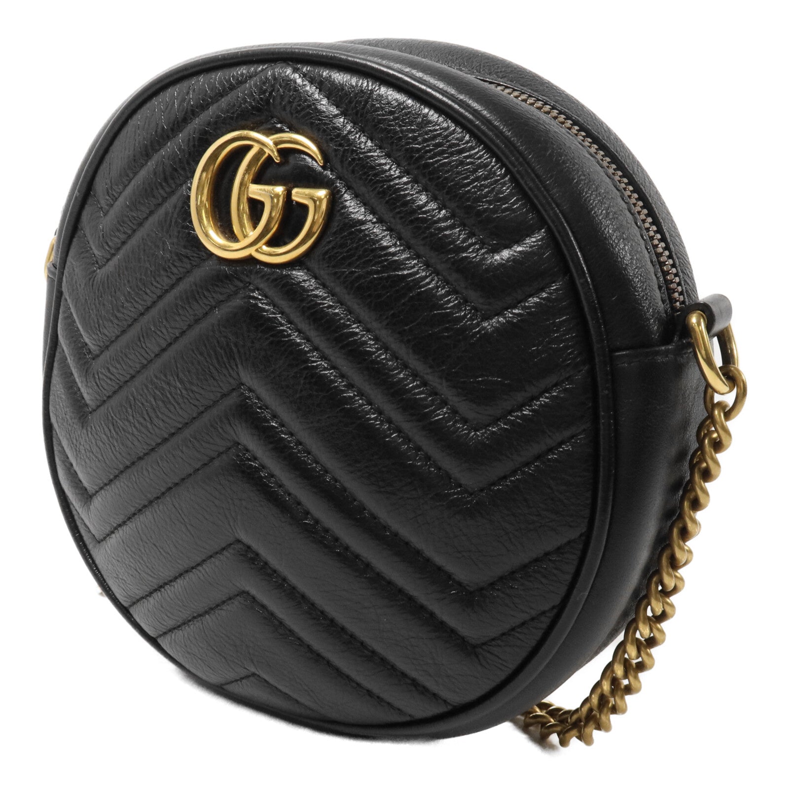 GUCCI 牛皮皮革GG Marmont Round Bag鏈帶肩背袋