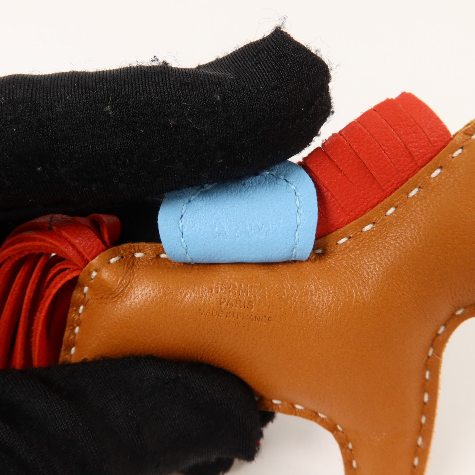 HERMES Milo皮革Rodeo PM掛飾Gold/Celeste/Rouge Piment