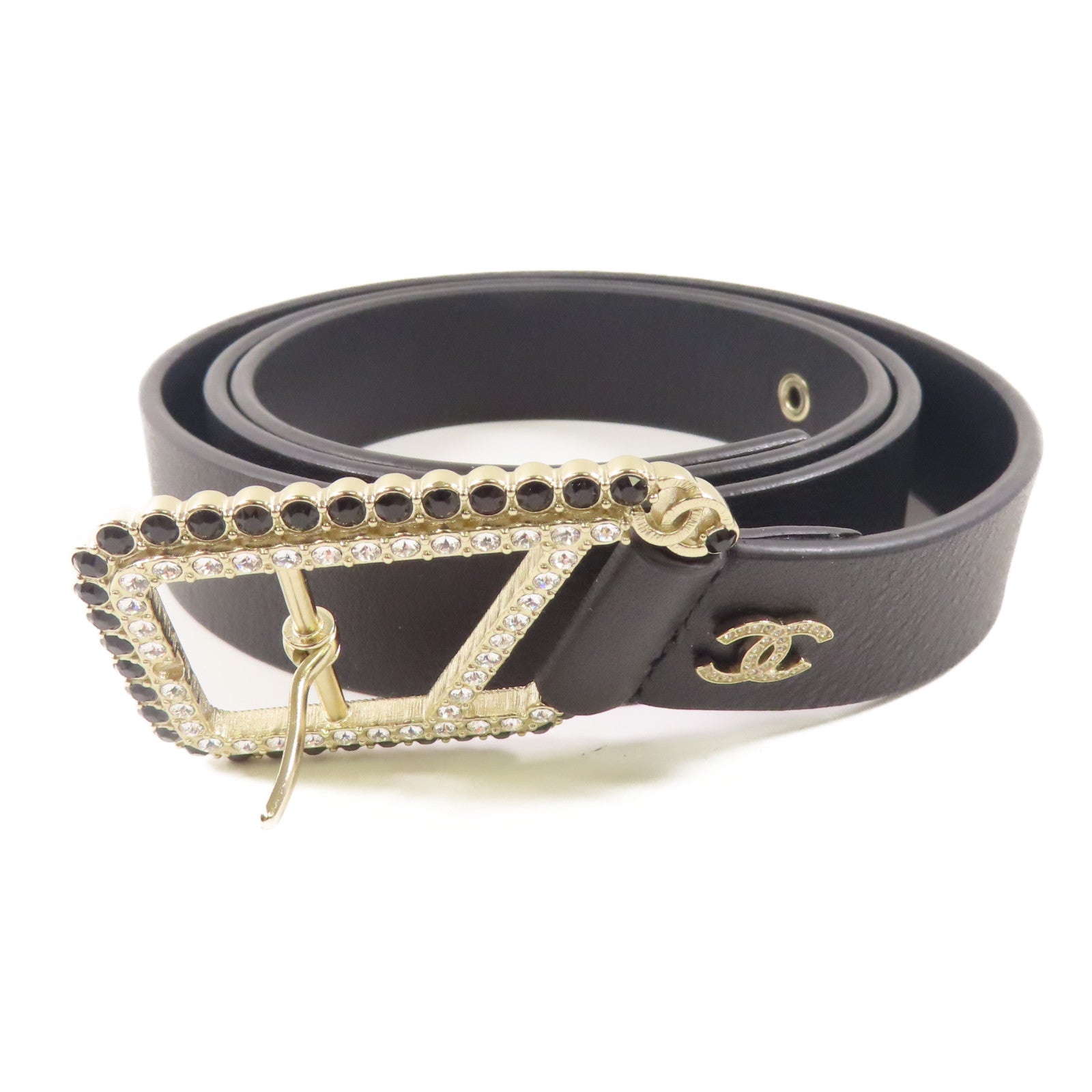 CHANEL 牛皮皮革Belt 85cm銀扣皮帶