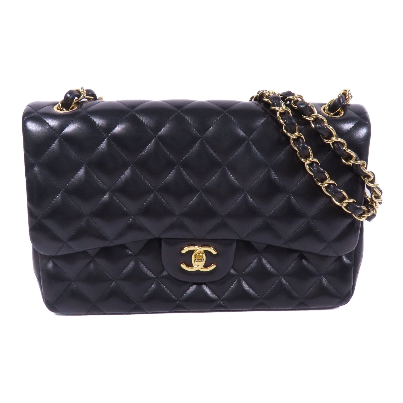 CHANEL 牛皮皮革Large Classic金扣鏈帶肩背袋