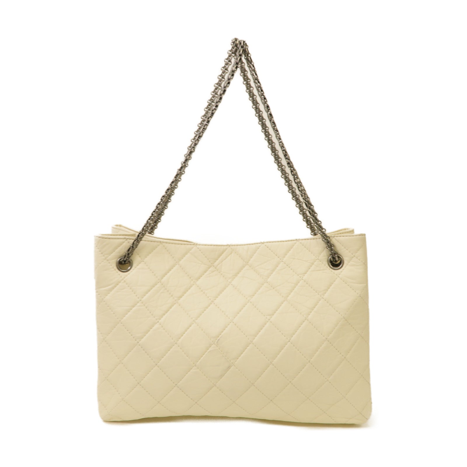 CHANEL 【激減優惠】菱格牛皮皮革Chain Shoulder銀扣鏈帶肩背袋白色