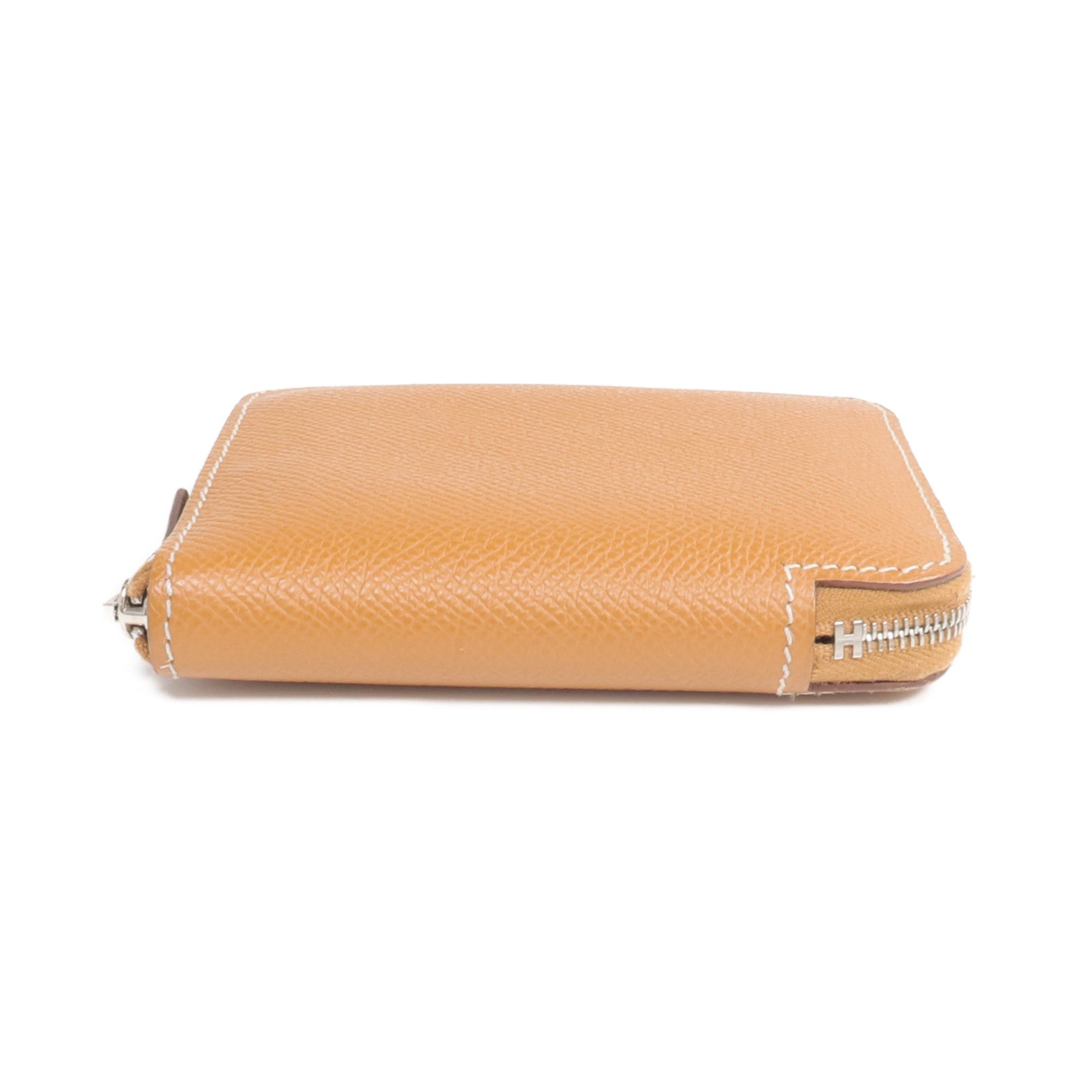 HERMES Epsom皮革Silk In Compact銀扣拉鏈錢包Gold