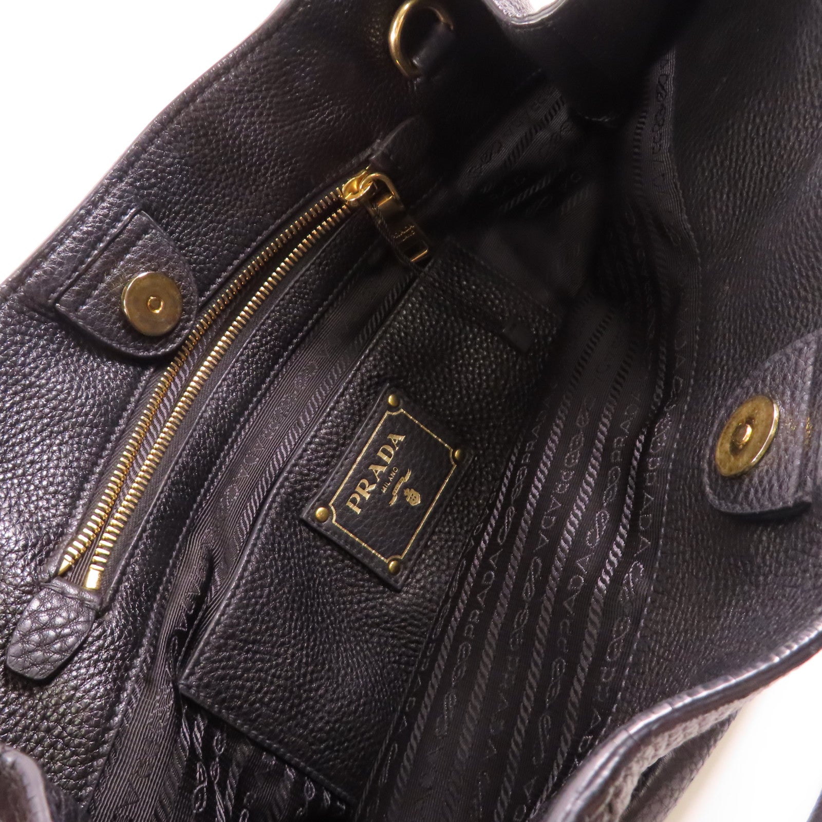 PRADA GHW Handbag Shoulder Bag Calfskin Leather Black