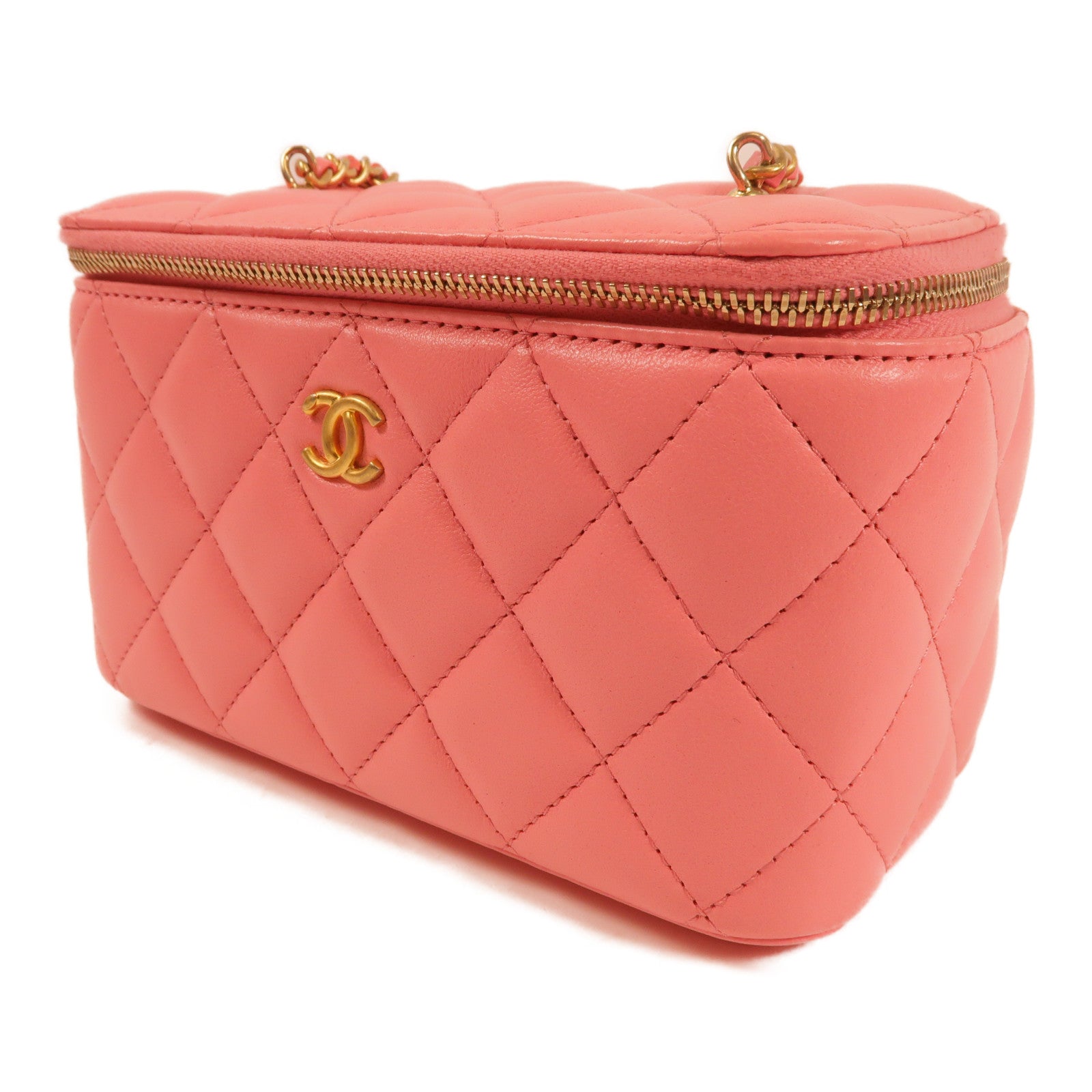 CHANEL CC GHW Vanity Case Shoulder Bag Lambskin Leather Pink