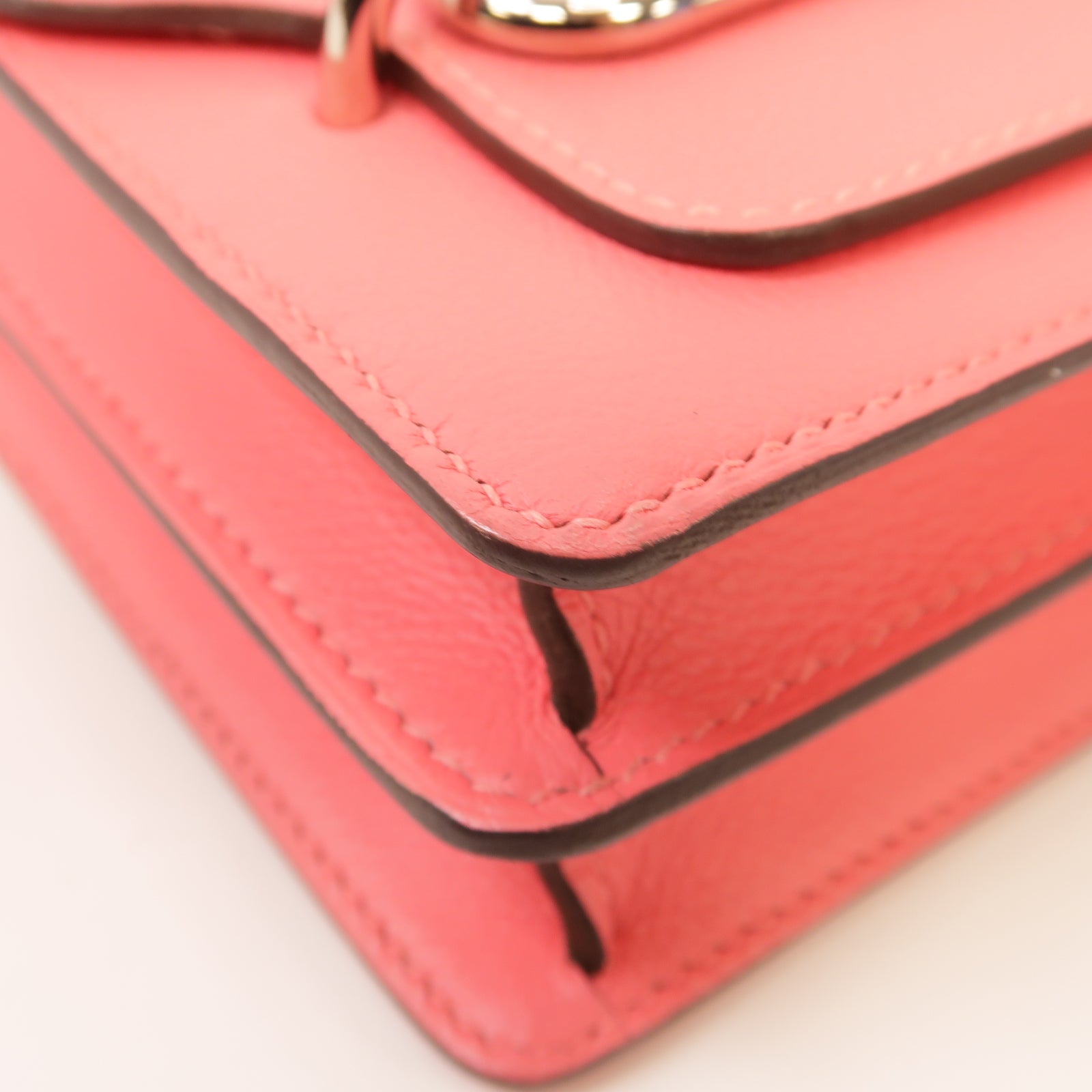 HERMES Evercolor皮革Mini Roulis銀扣肩背袋Rose Azalee/粉紅色