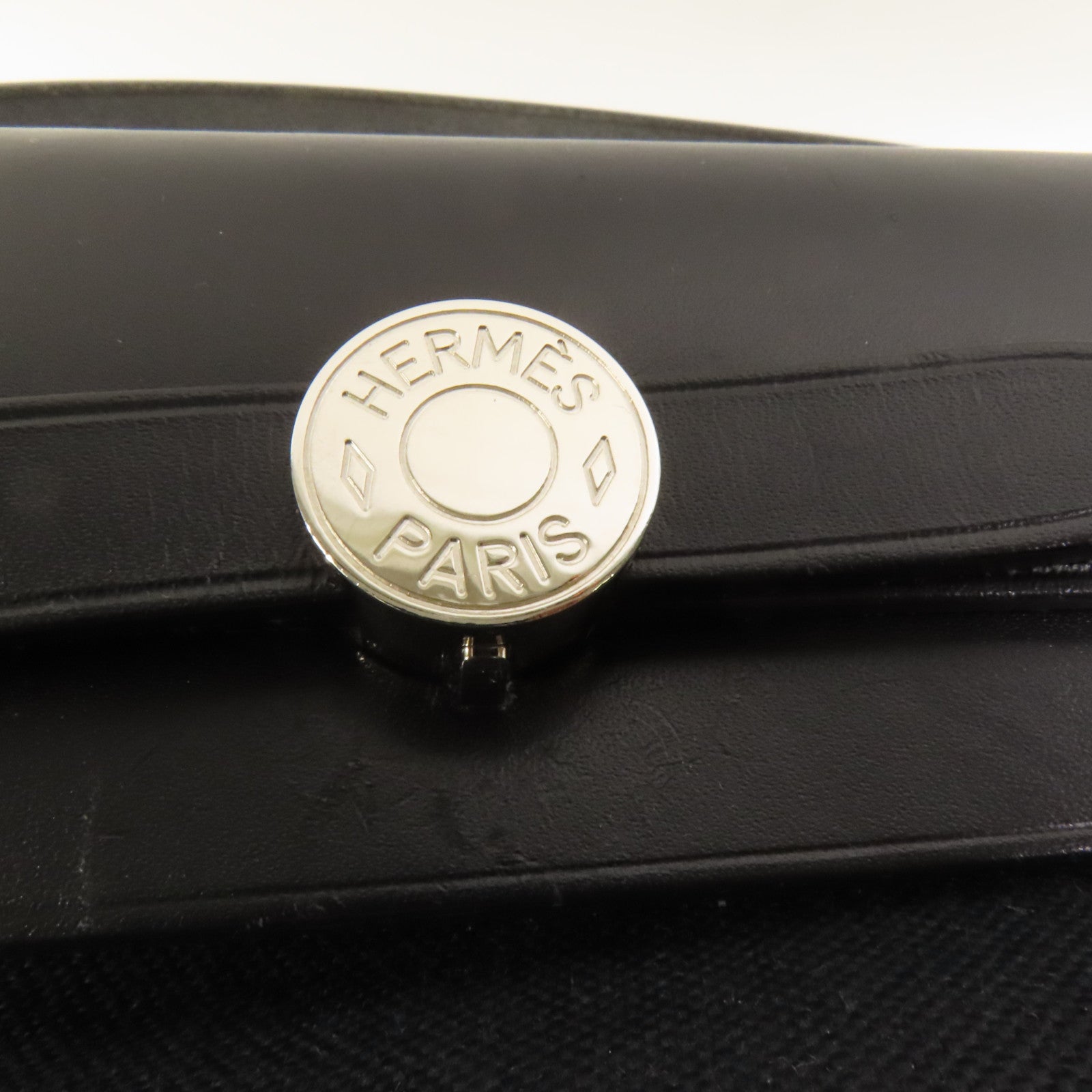 HERMES 帆布Herbag PM銀扣手挽肩背兩用袋Noir