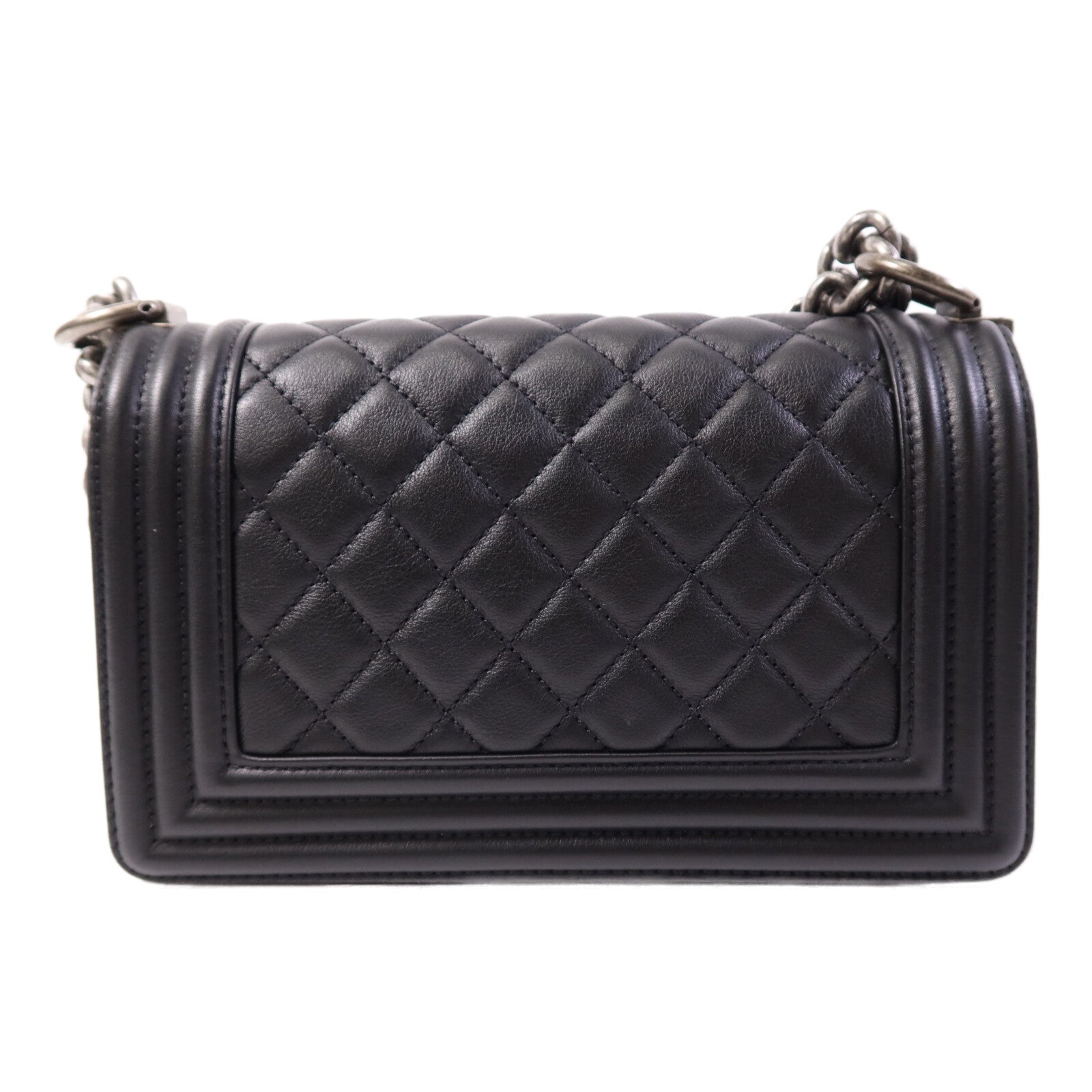 CHANEL 牛皮皮革Boy 20銀扣鏈帶肩背袋