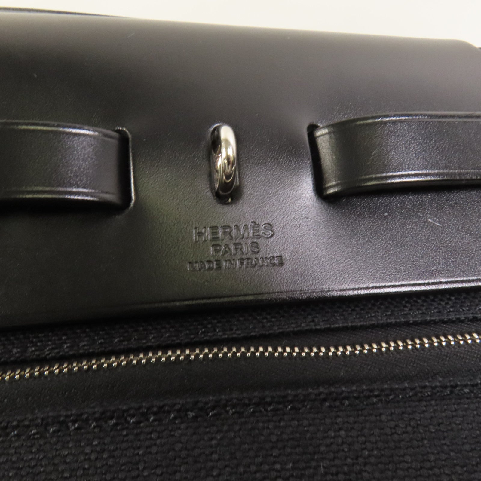 HERMES 帆布Herbag PM銀扣手挽肩背兩用袋Noir