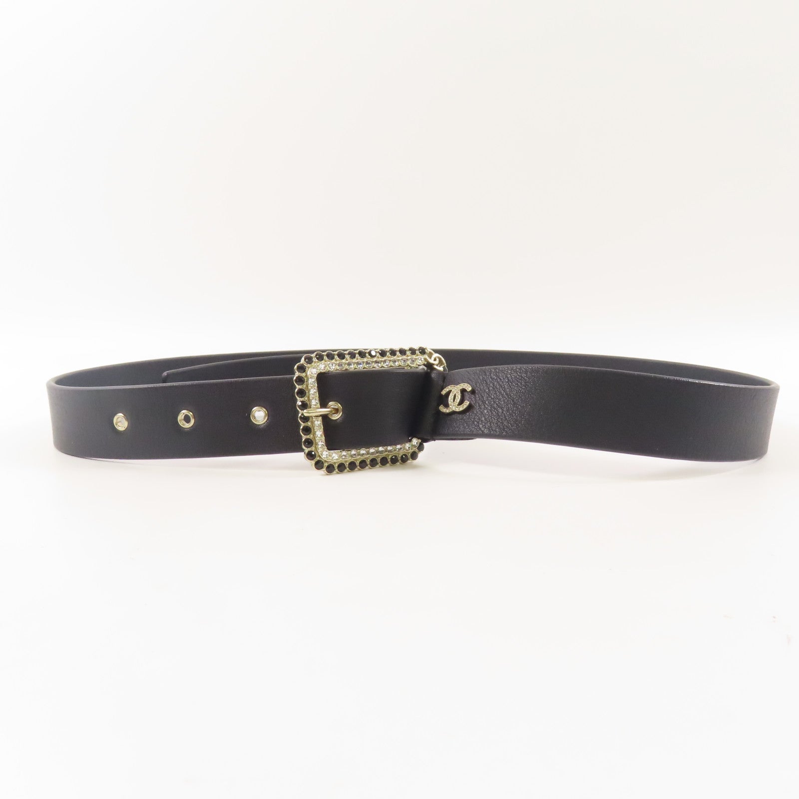 CHANEL 牛皮皮革Belt 85cm銀扣皮帶