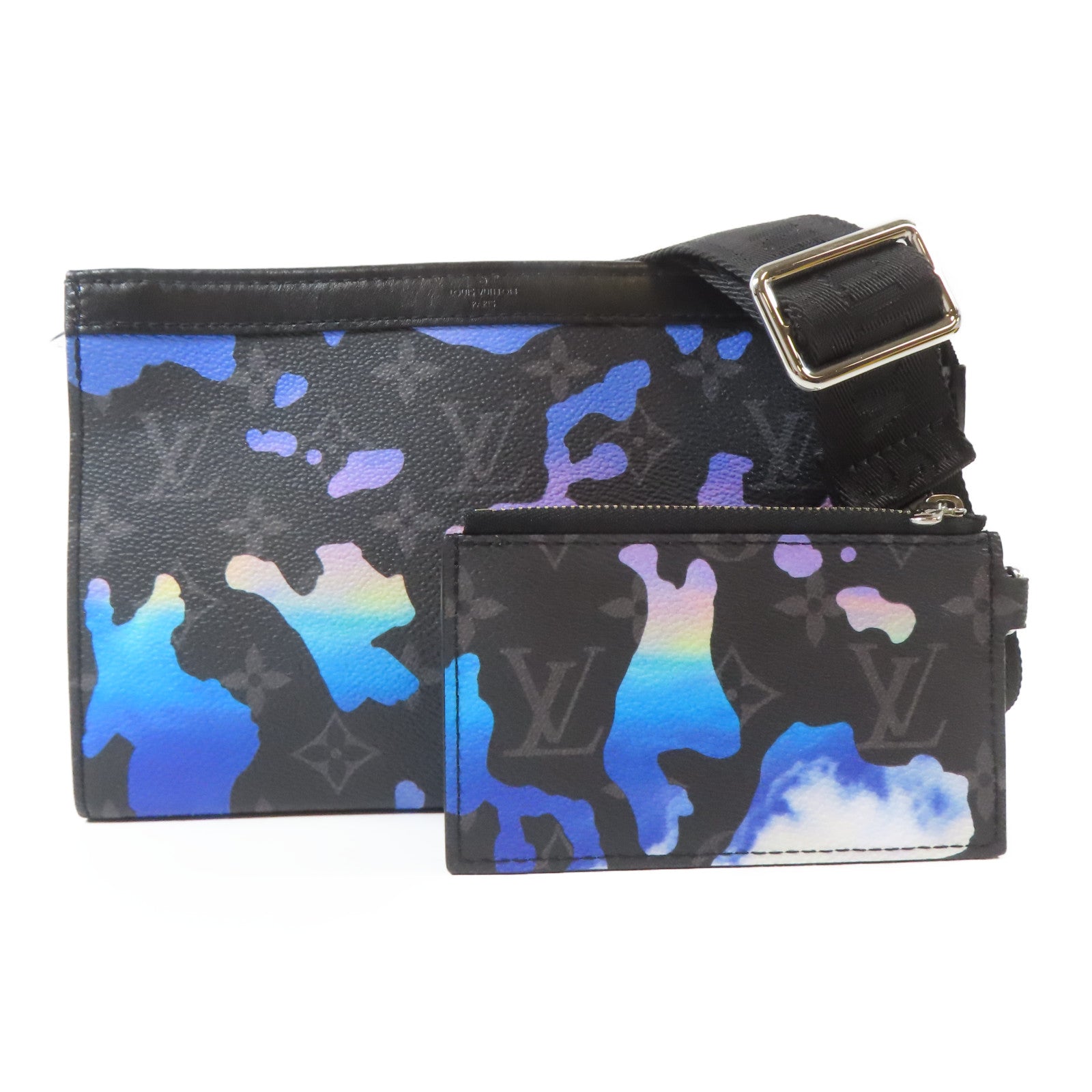 LOUIS VUITTON Monogram Eclipse Pochette To Go銀扣肩背袋黑色