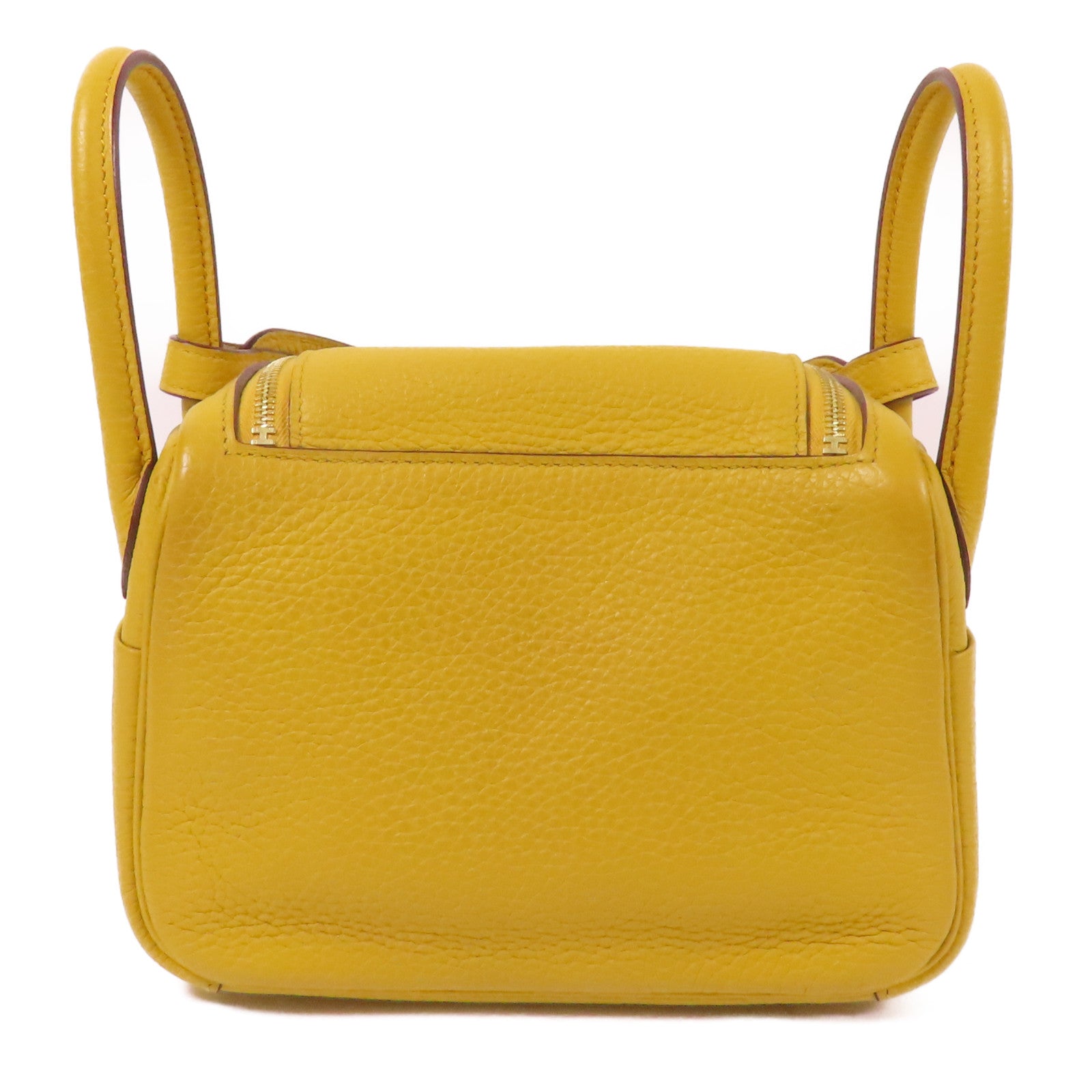 HERMES Clemence皮革Mini Lindy金扣手挽肩背兩用袋Jaune Amber