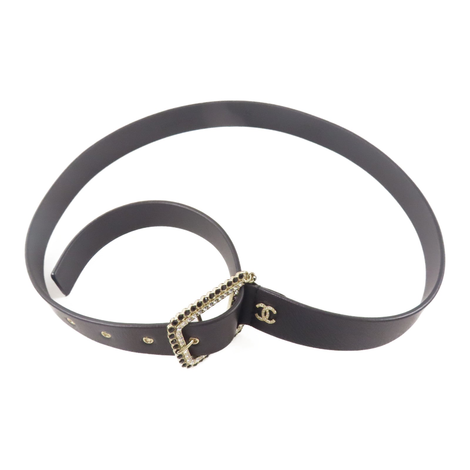 CHANEL 牛皮皮革Belt 85cm銀扣皮帶