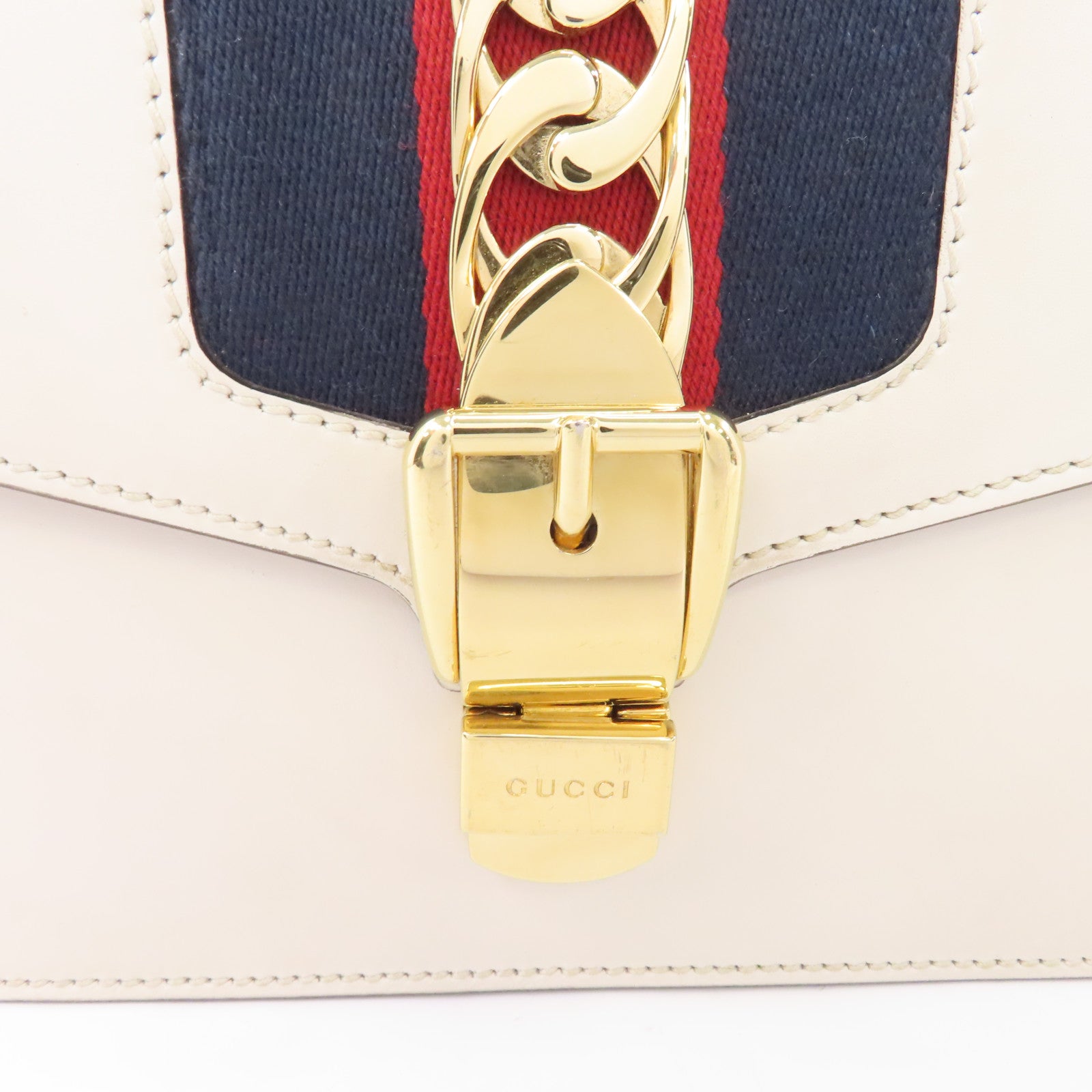 GUCCI 牛皮皮革Sylvie金扣手挽肩背兩用袋白色