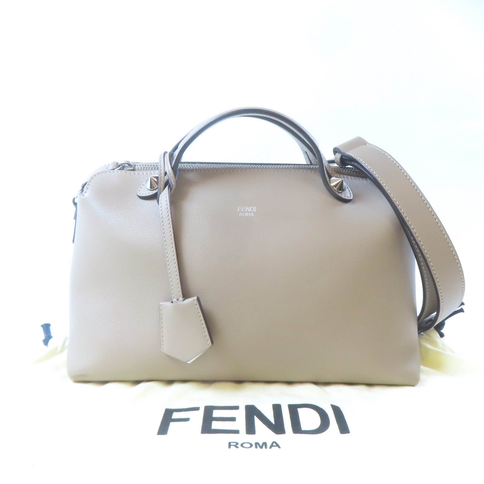FENDI 牛皮皮革By The Way銀扣手挽肩背兩用袋灰色