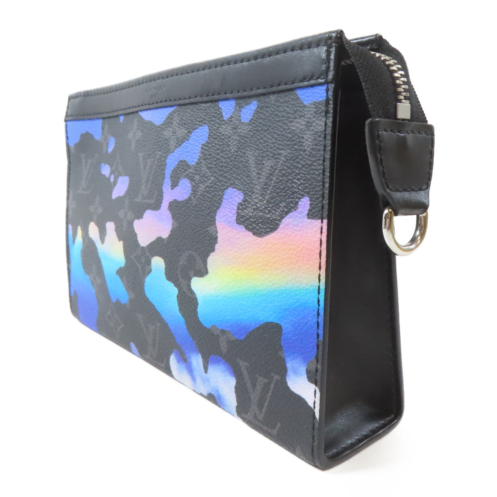 LOUIS VUITTON Monogram Eclipse Pochette To Go銀扣肩背袋黑色