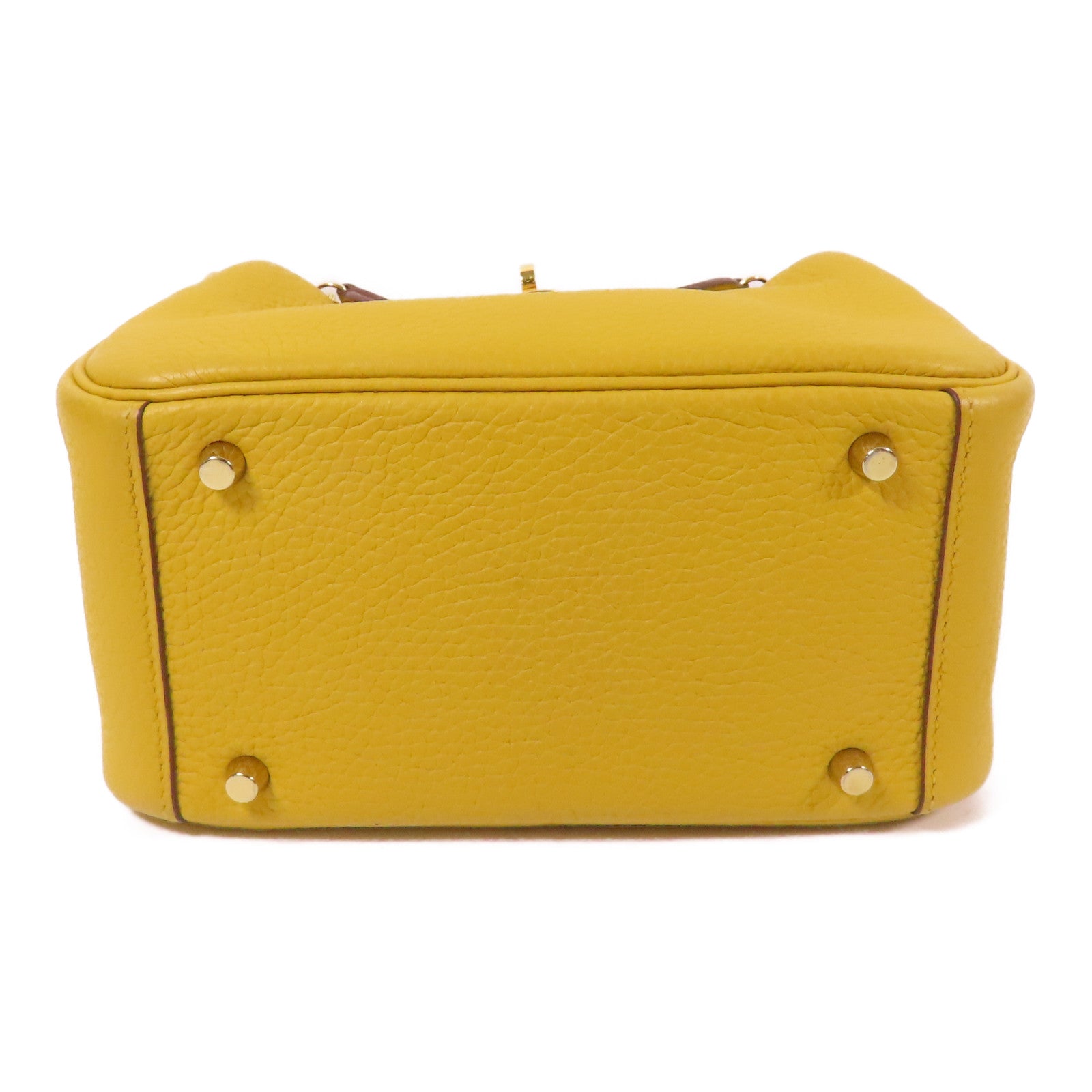 HERMES Clemence皮革Mini Lindy金扣手挽肩背兩用袋Jaune Amber