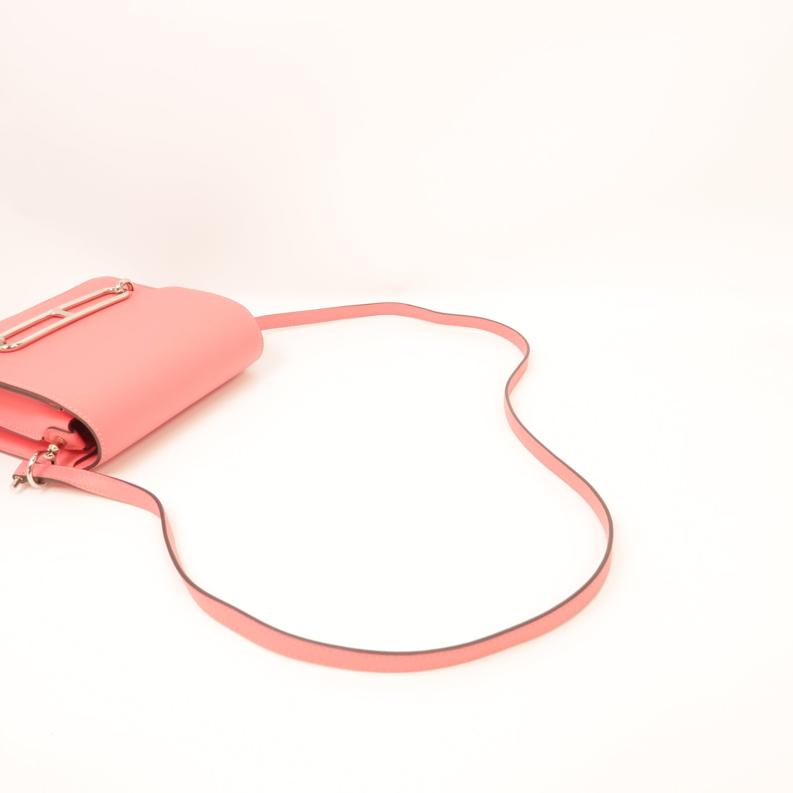 HERMES Evercolor皮革Mini Roulis銀扣肩背袋Rose Azalee/粉紅色