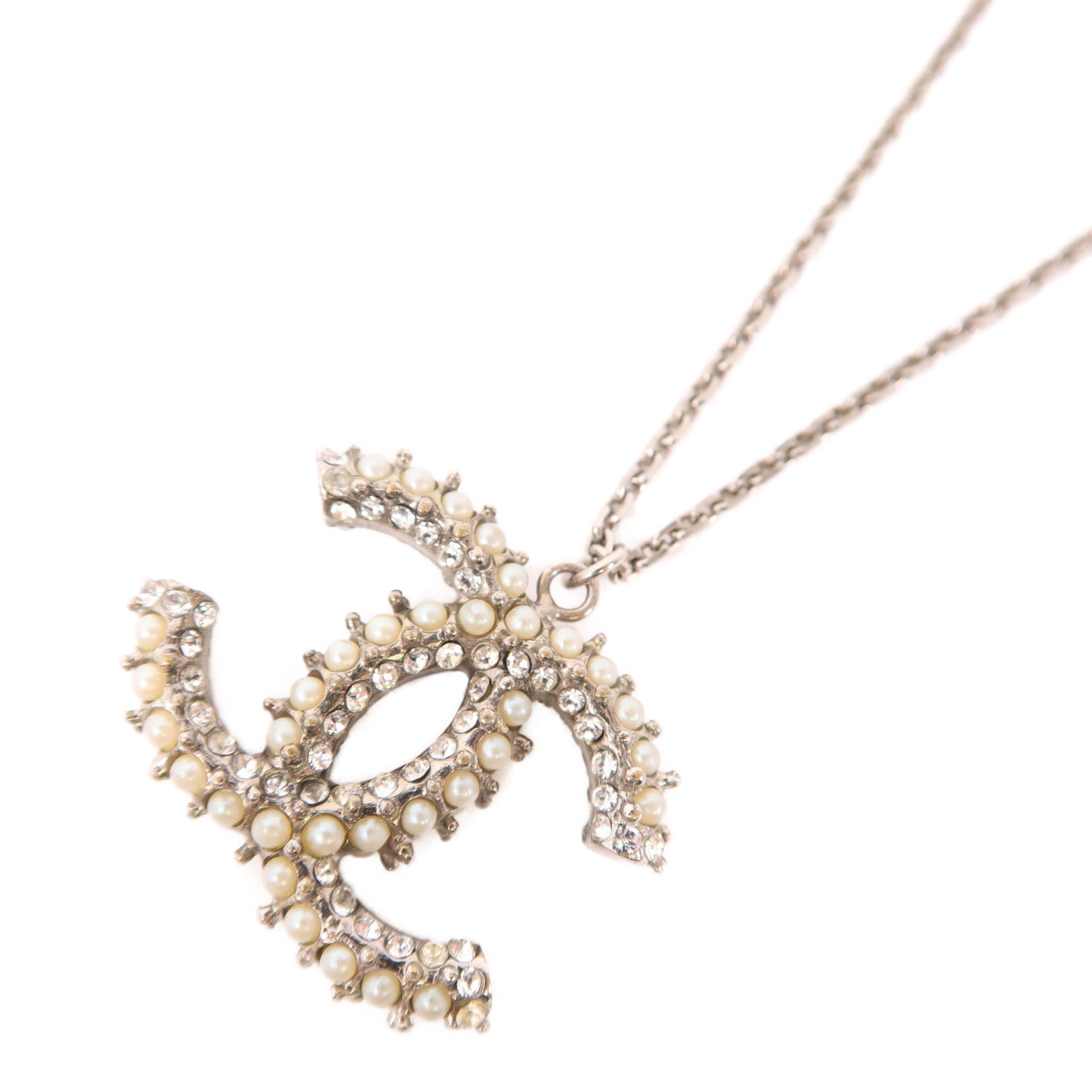 CHANEL CC Necklace Metal Silver