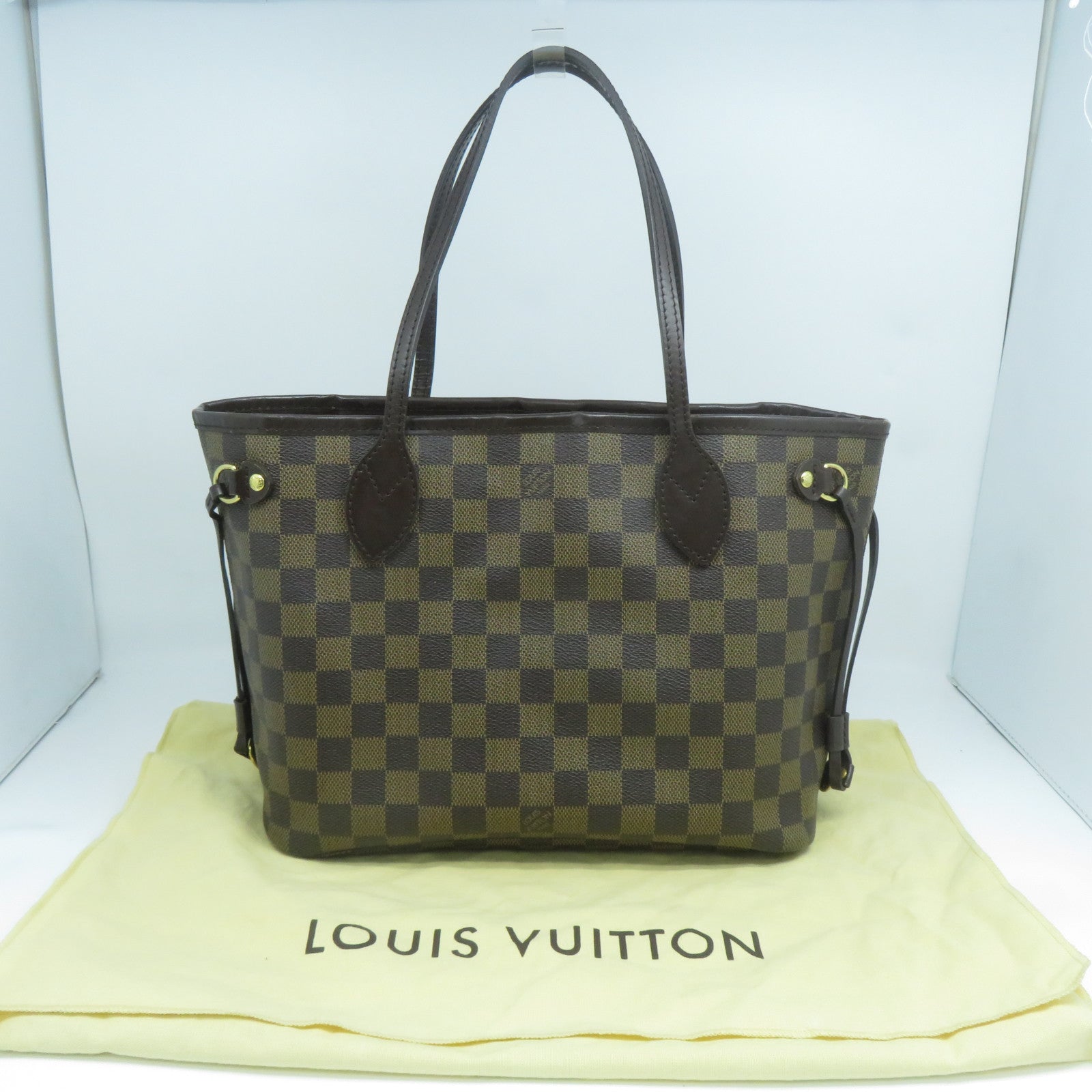 LOUIS VUITTON 【激減優惠】Damier Ebene Neverfull PM金扣手挽袋啡色