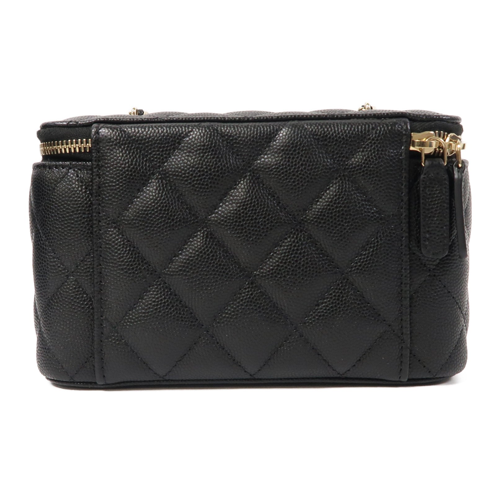 CHANEL 【激減優惠】菱格Caviar皮革 Small Vanity Case金扣鏈帶肩背袋黑色