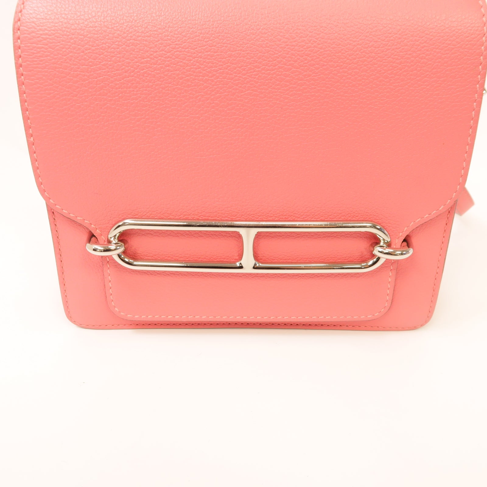 HERMES Evercolor皮革Mini Roulis銀扣肩背袋Rose Azalee/粉紅色