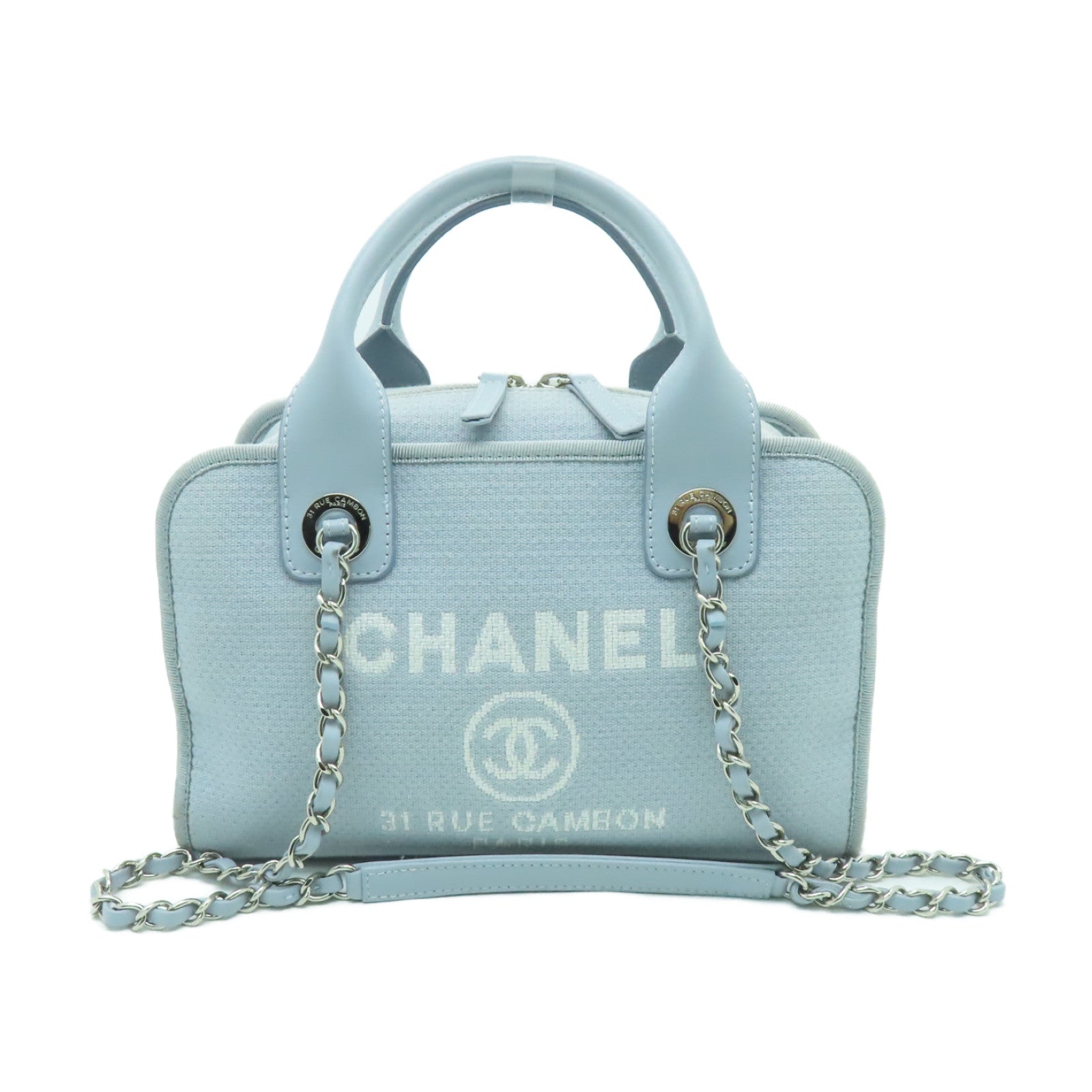 CHANEL **【清倉大減價】帆布Deauville Bowling銀扣手挽肩背兩用袋