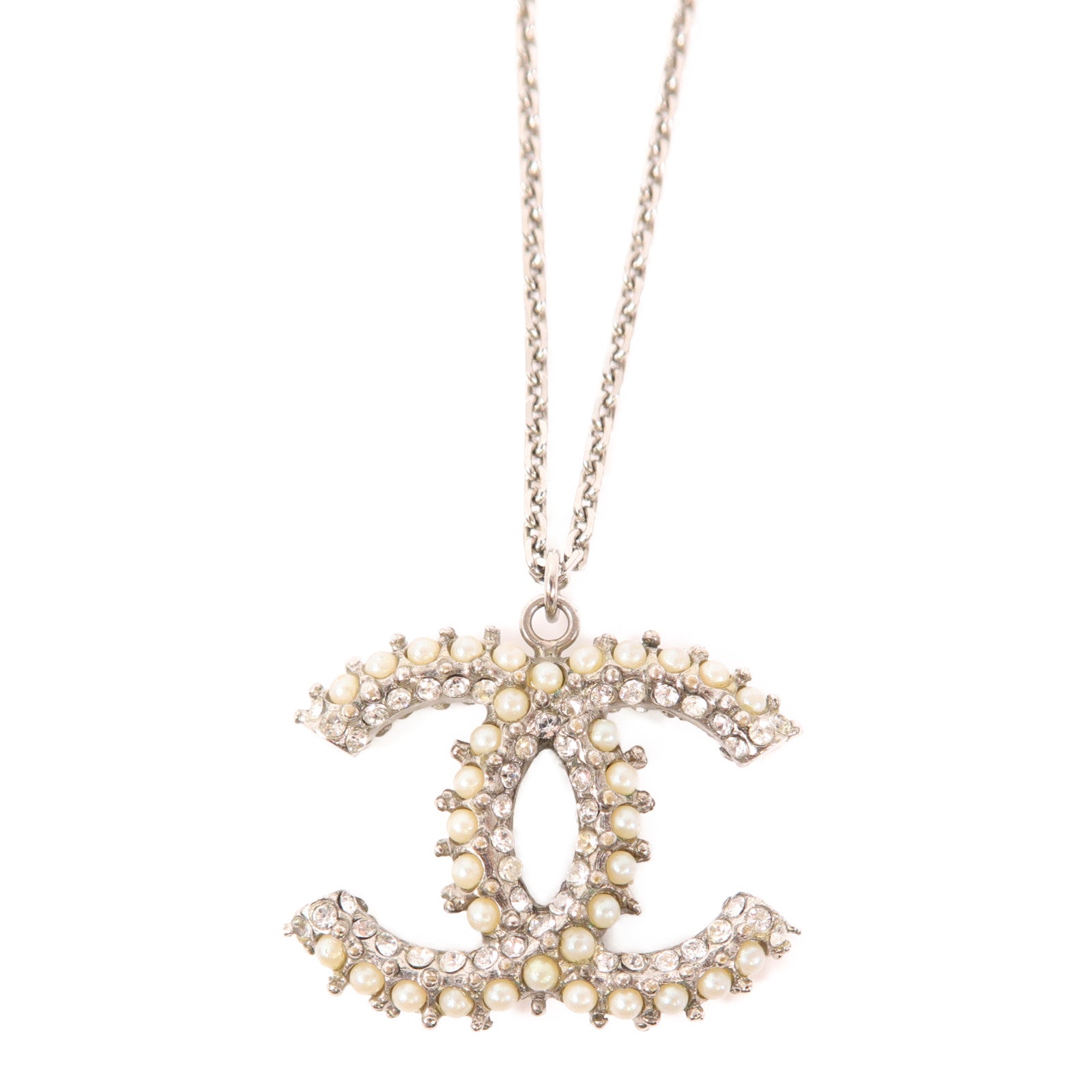CHANEL CC Necklace Metal Silver