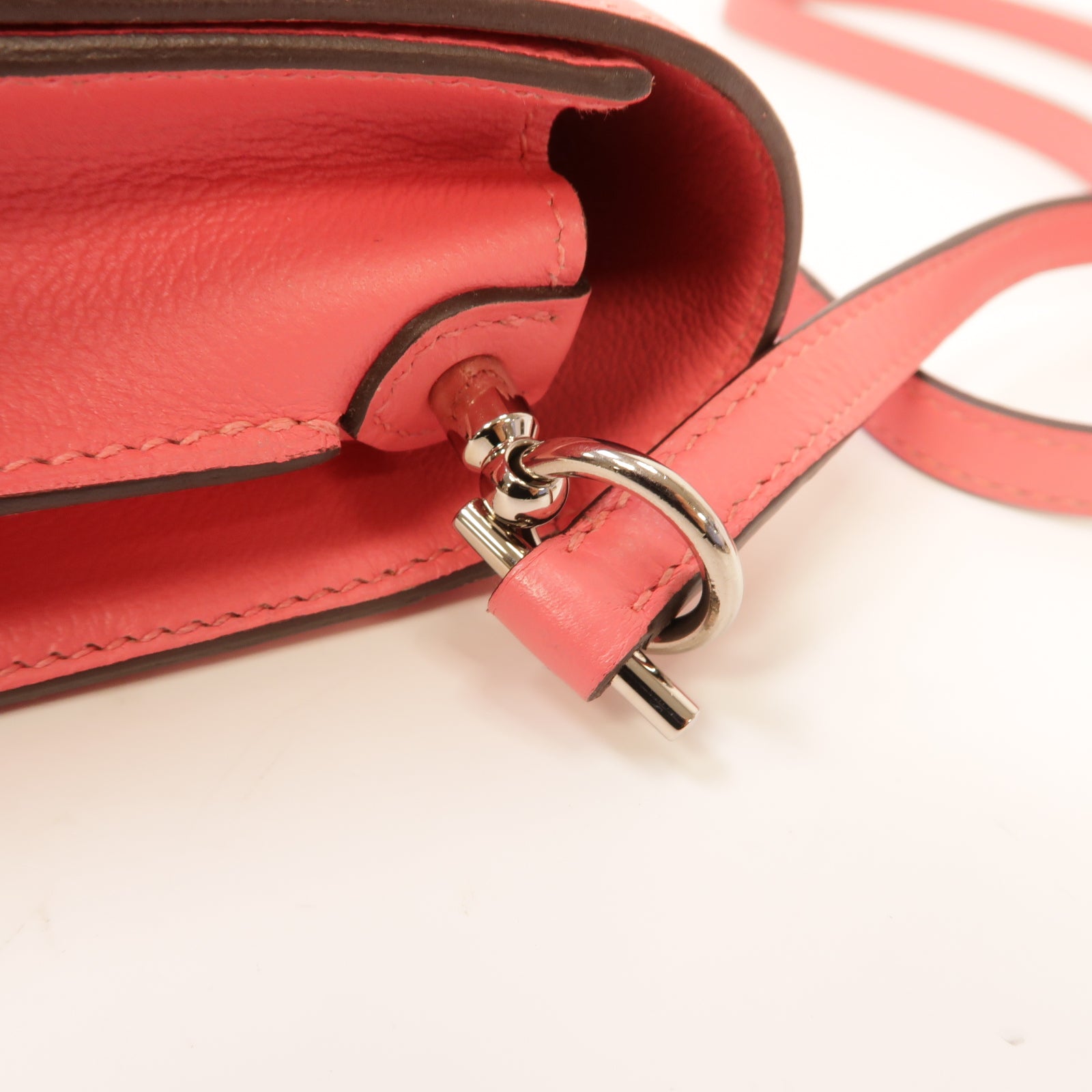 HERMES Evercolor皮革Mini Roulis銀扣肩背袋Rose Azalee/粉紅色