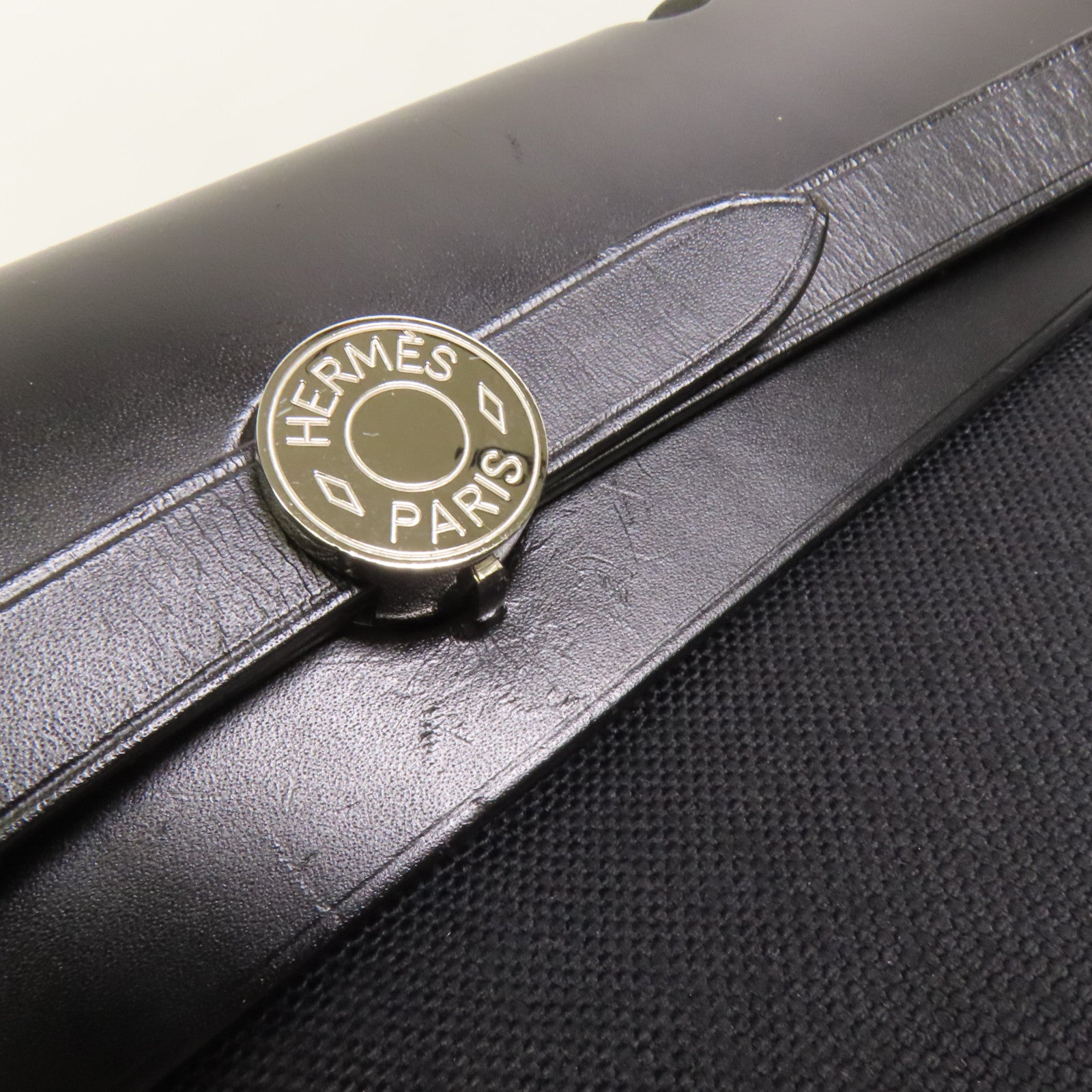 HERMES 帆布Herbag PM銀扣手挽肩背兩用袋Noir