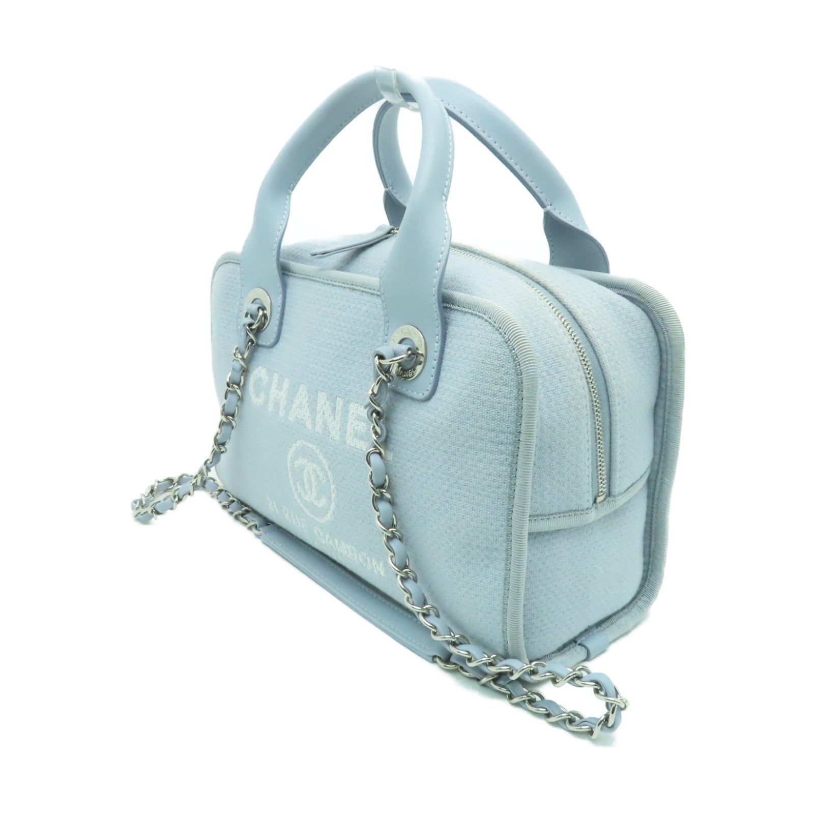 CHANEL **【清倉大減價】帆布Deauville Bowling銀扣手挽肩背兩用袋
