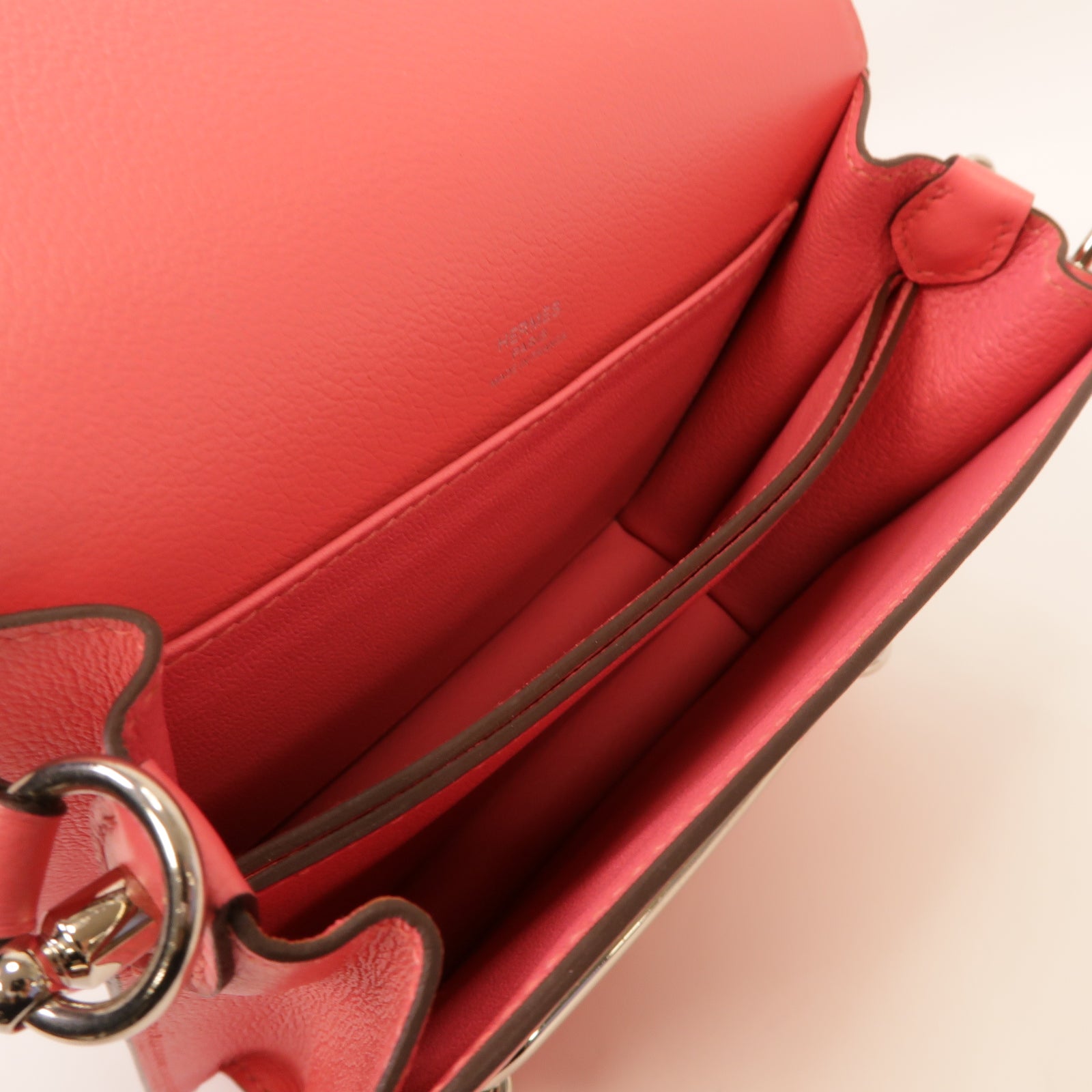 HERMES Evercolor皮革Mini Roulis銀扣肩背袋Rose Azalee/粉紅色