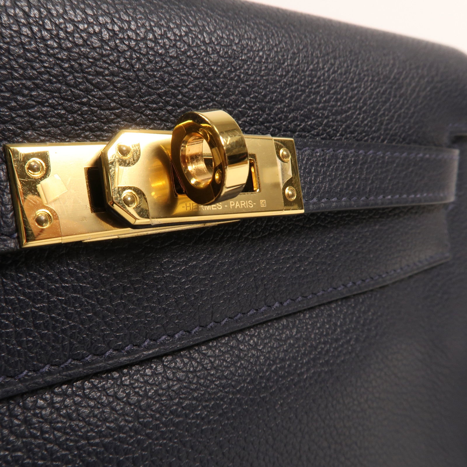 HERMES Evercolor皮革Kelly Danse金扣肩背袋2Z Bleu Nuit