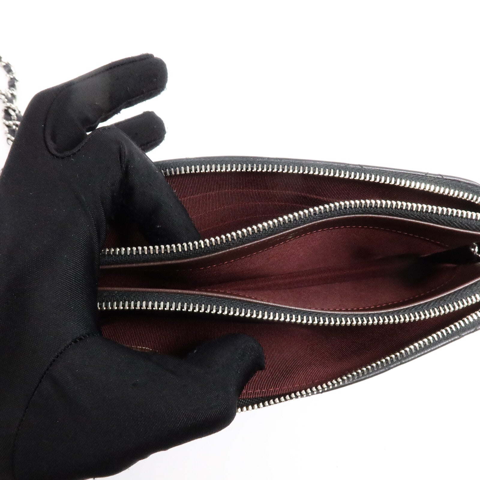 CHANEL 羊皮皮革Classic Double Zip Cluth鏈帶肩背袋