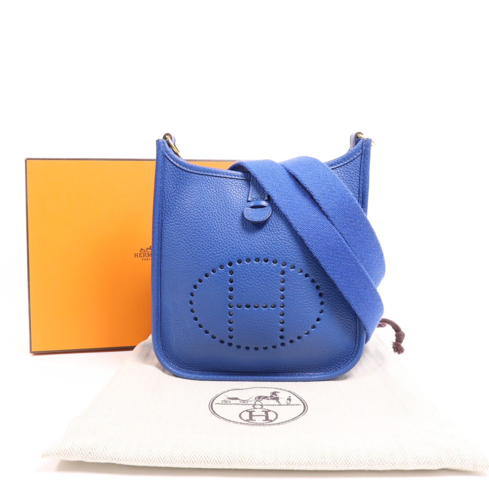 HERMES Clemence皮革Evelyne TPM金扣肩背袋Deep Blue