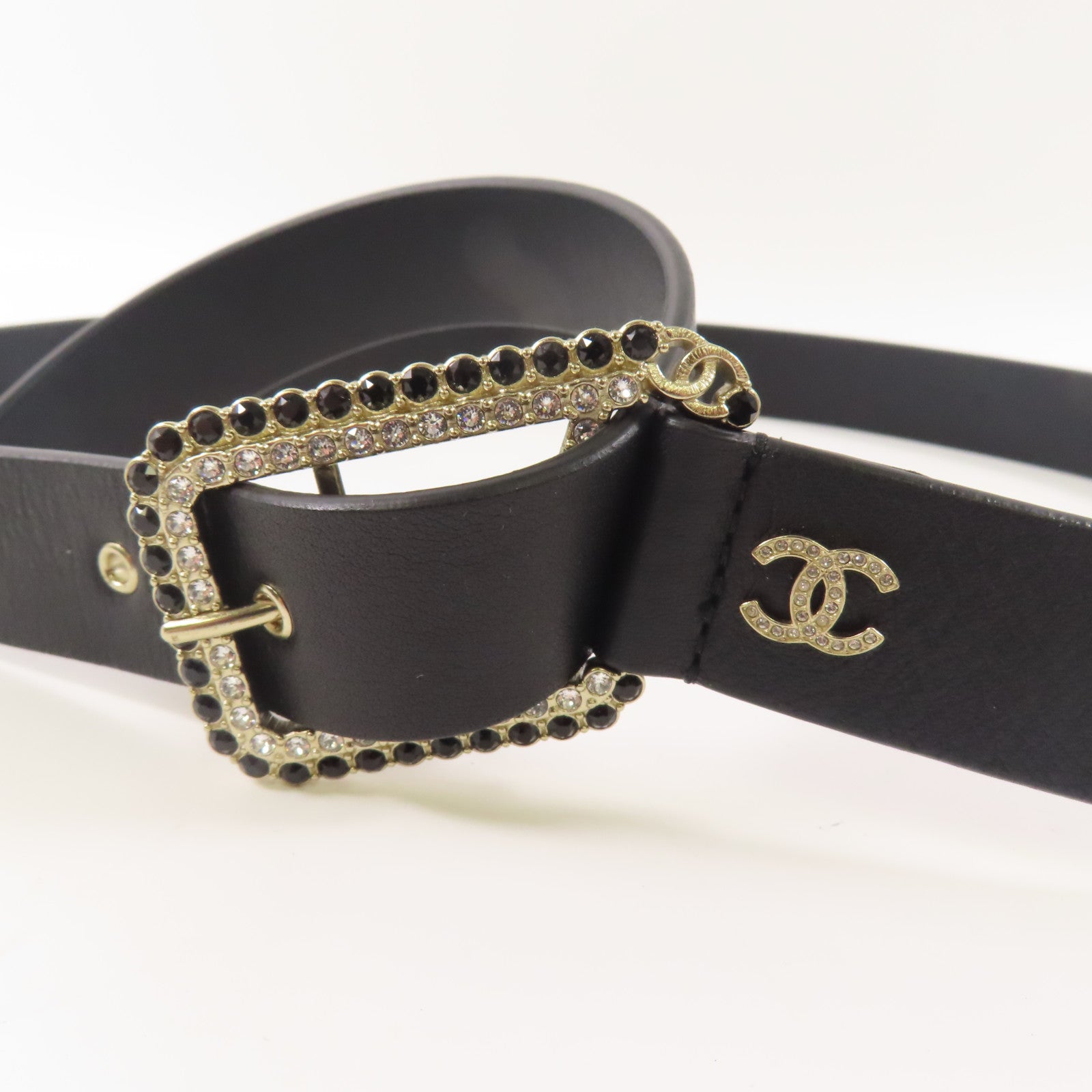 CHANEL 牛皮皮革Belt 85cm銀扣皮帶