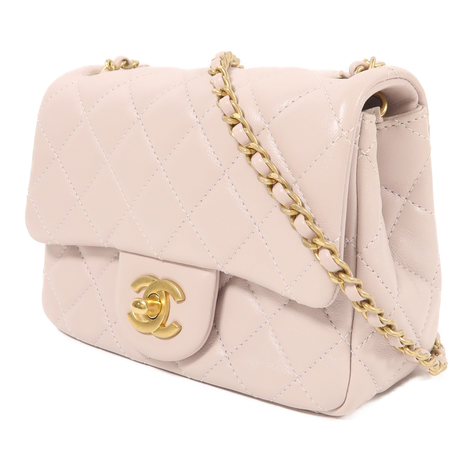 CHANEL 羊皮皮革Mini Classic 17 Gold Ball金扣鏈帶肩背袋